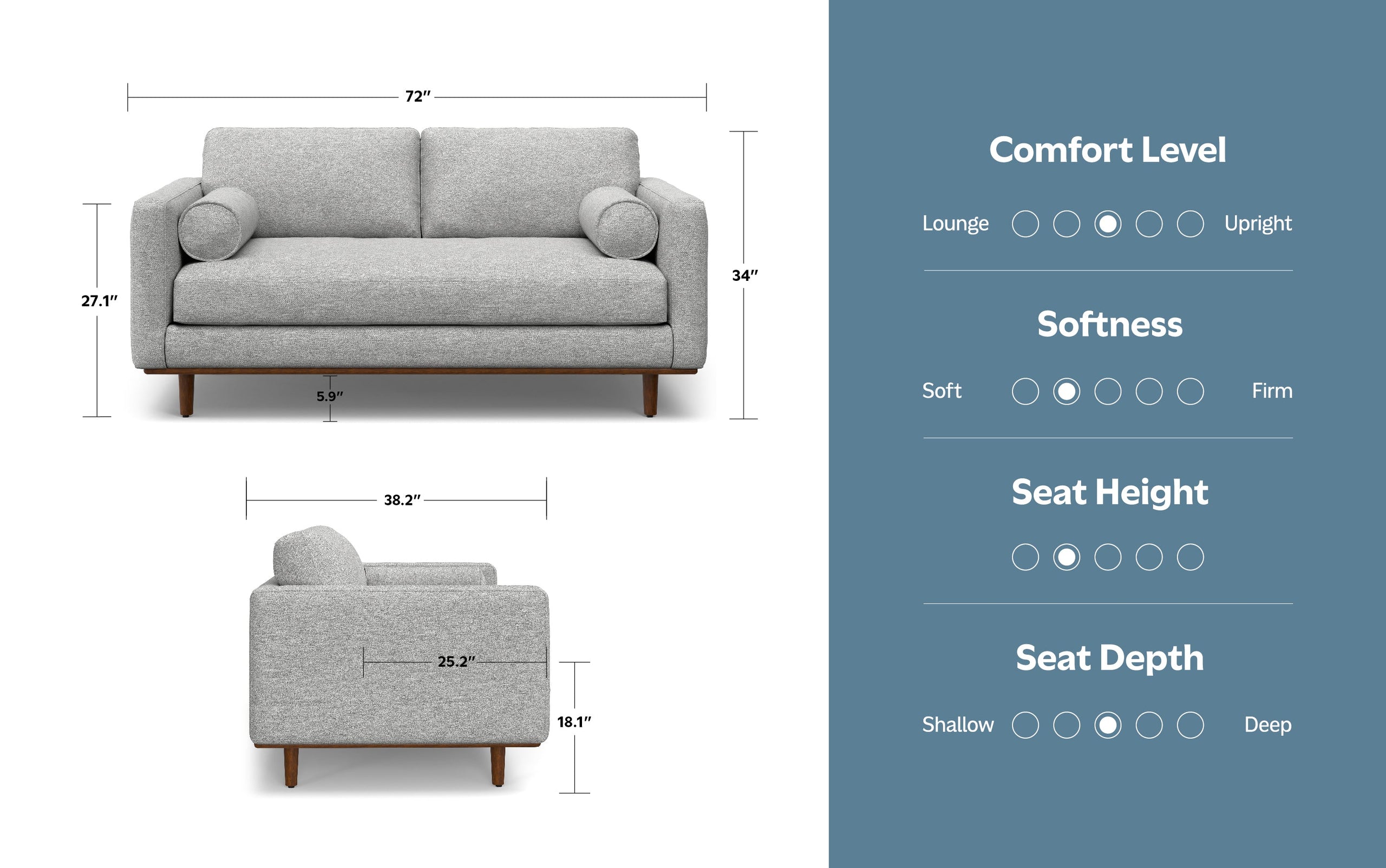 Mist Grey Woven-Blend Fabric | Morrison 72 inch Mid Century Sofa