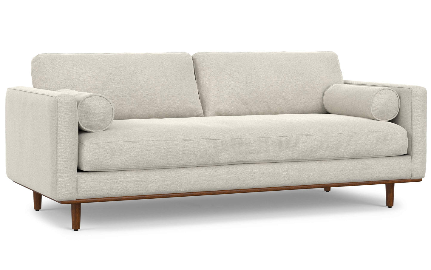 Cream White Woven-Blend Fabric | Morrison 88.5 inch Mid Century Sofa