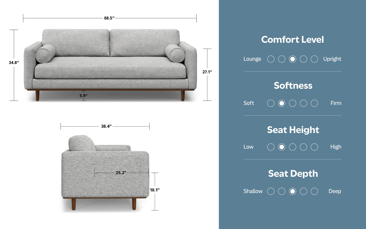 Mist Grey Woven-Blend Fabric | Morrison 88.5 inch Mid Century Sofa