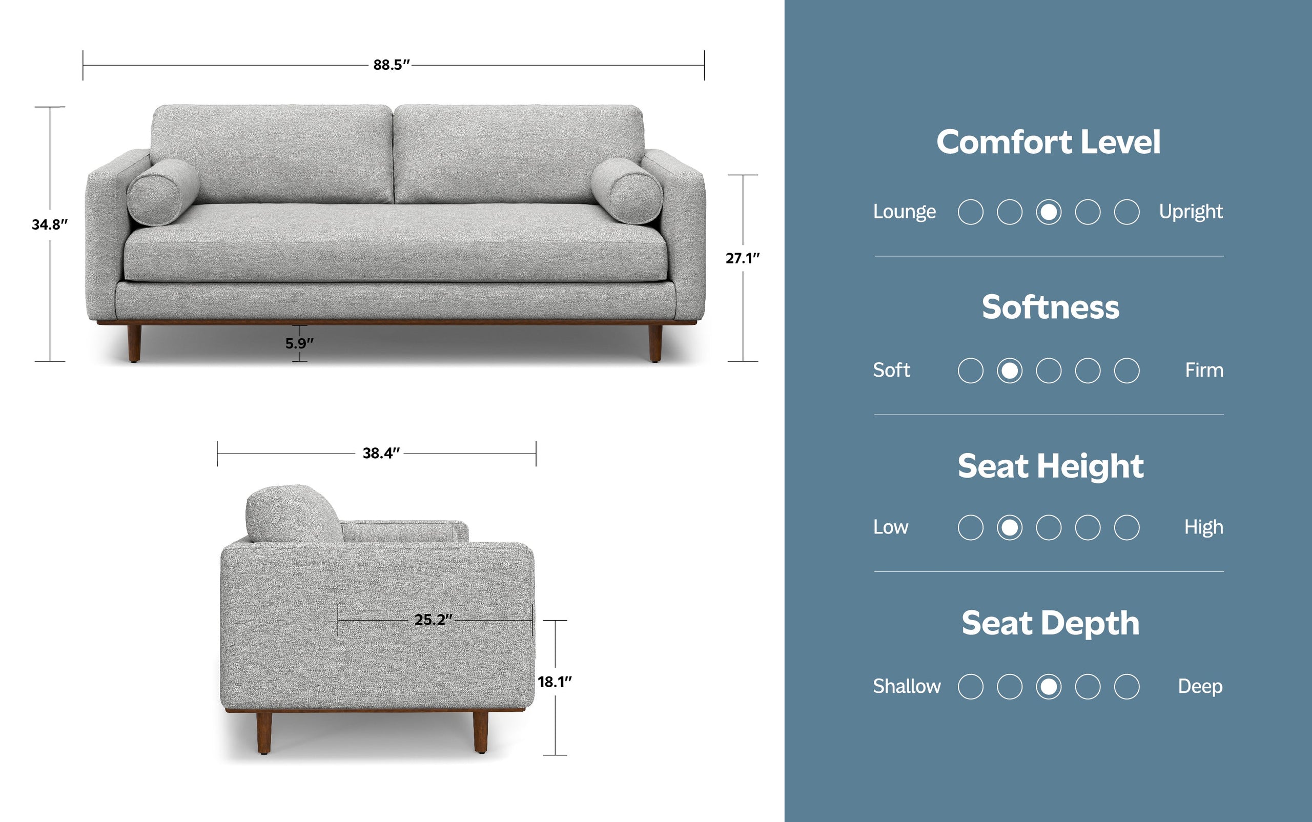 Mist Grey Woven-Blend Fabric | Morrison 88.5 inch Mid Century Sofa