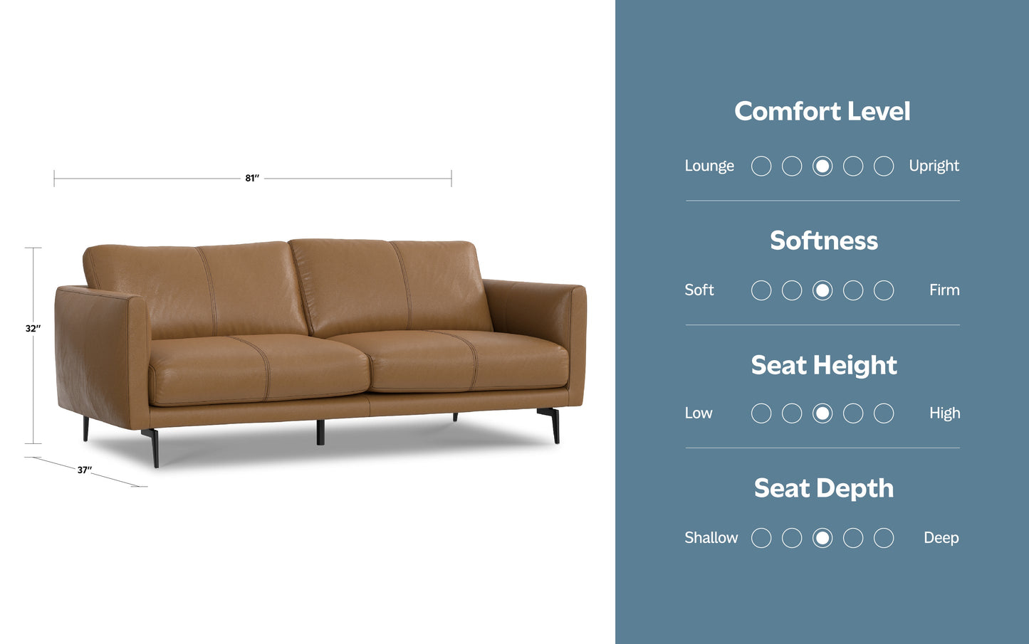 Butternut Brown Genuine Leather | Stevens 81 inch Sofa