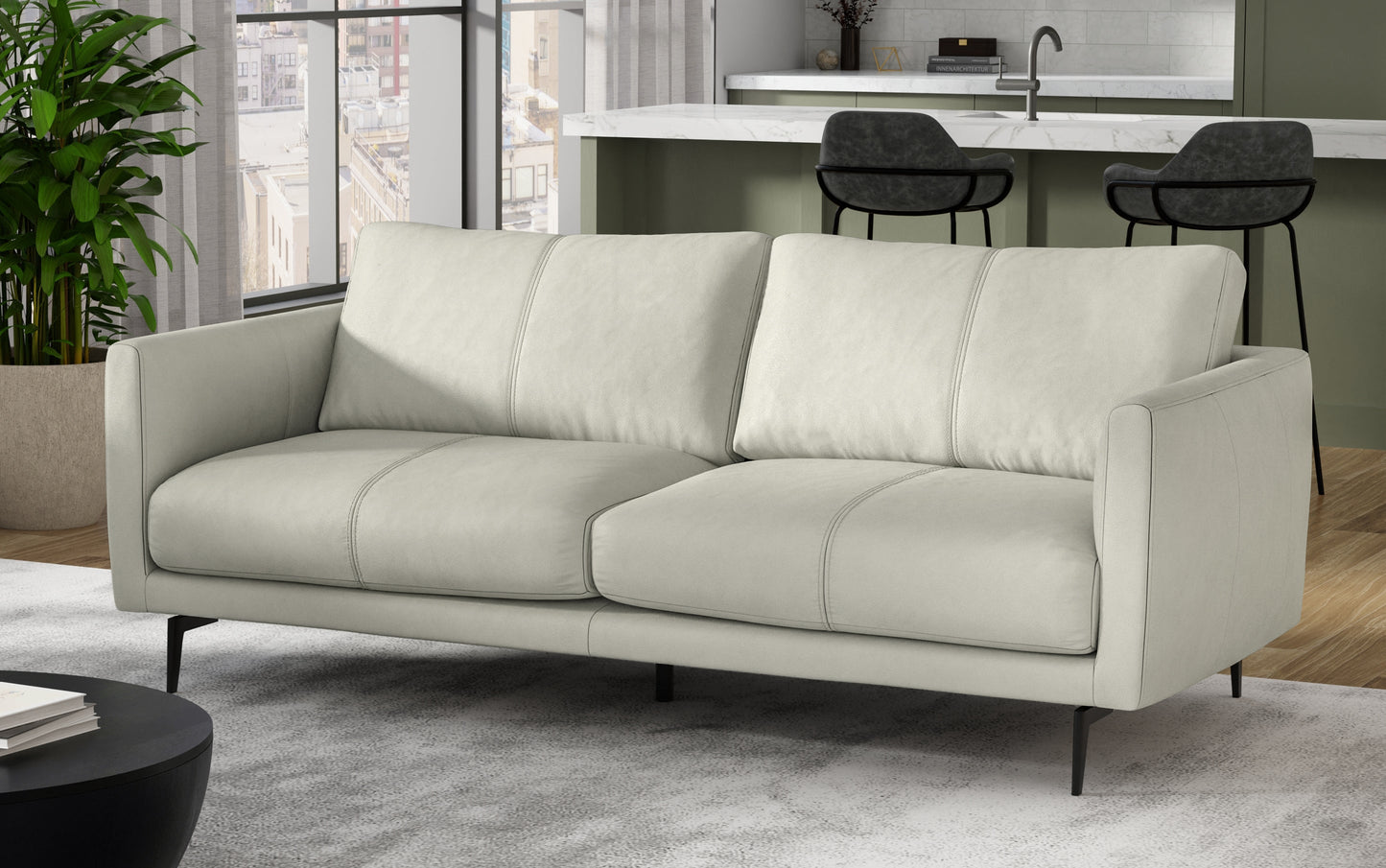 Light Smoke Grey Genuine Leather | Stevens 81 inch Sofa