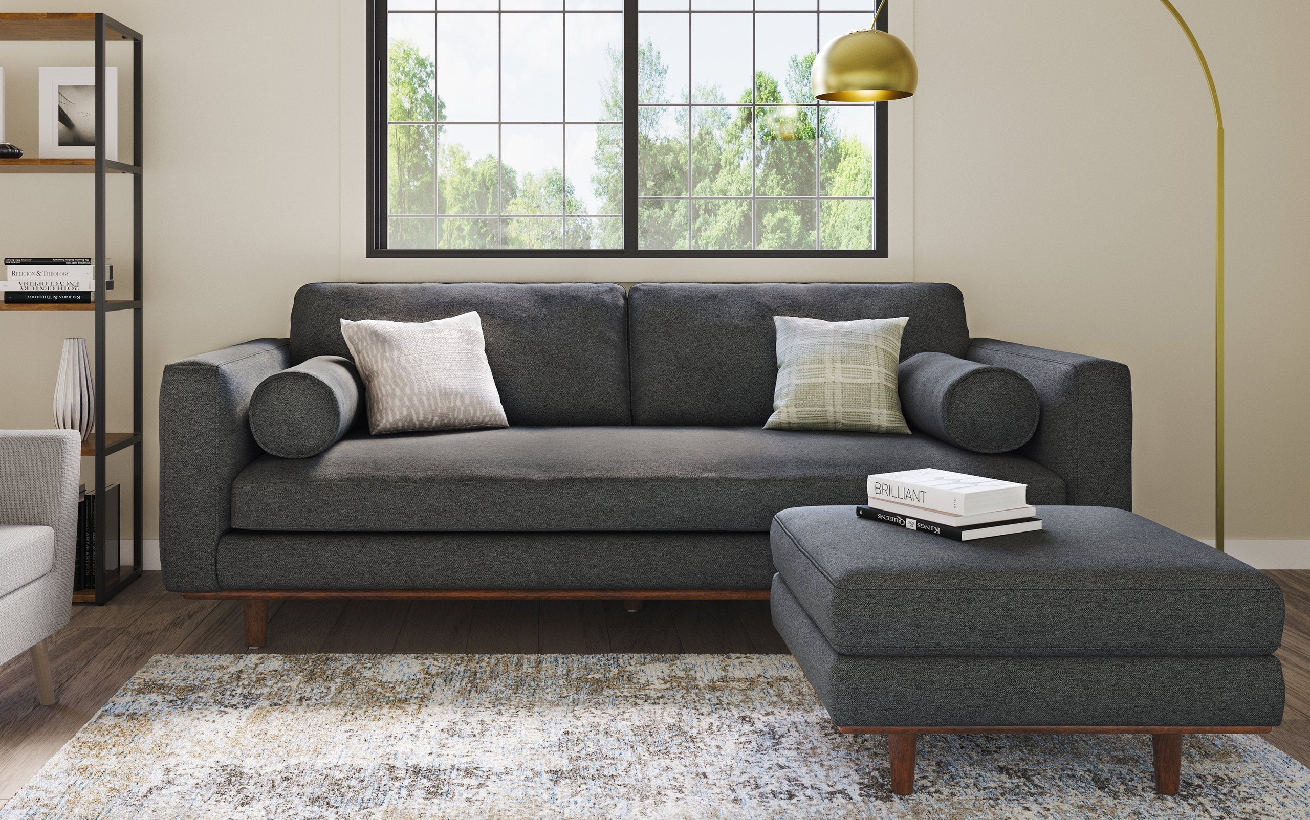 Charcoal Grey Woven-Blend Fabric | Morrison 72-inch Sofa and Ottoman Set in Woven-Blend Fabric