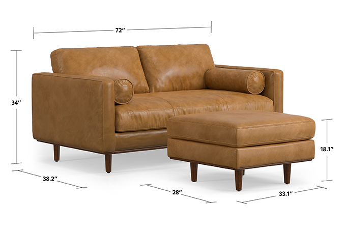 Sienna Genuine Top Grain Leather | Morrison 72-inch Sofa and Ottoman Set in Genuine Leather