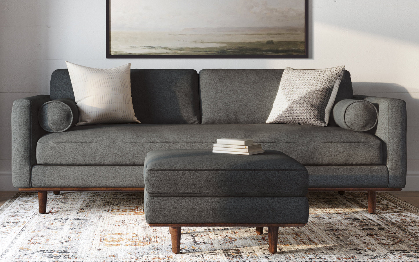 Charcoal Grey Woven-Blend Fabric | Morrison 89-inch Sofa and Ottoman Set