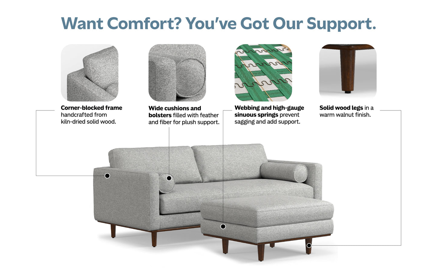 Mist Grey Woven-Blend Fabric | Morrison 89-inch Sofa and Ottoman Set