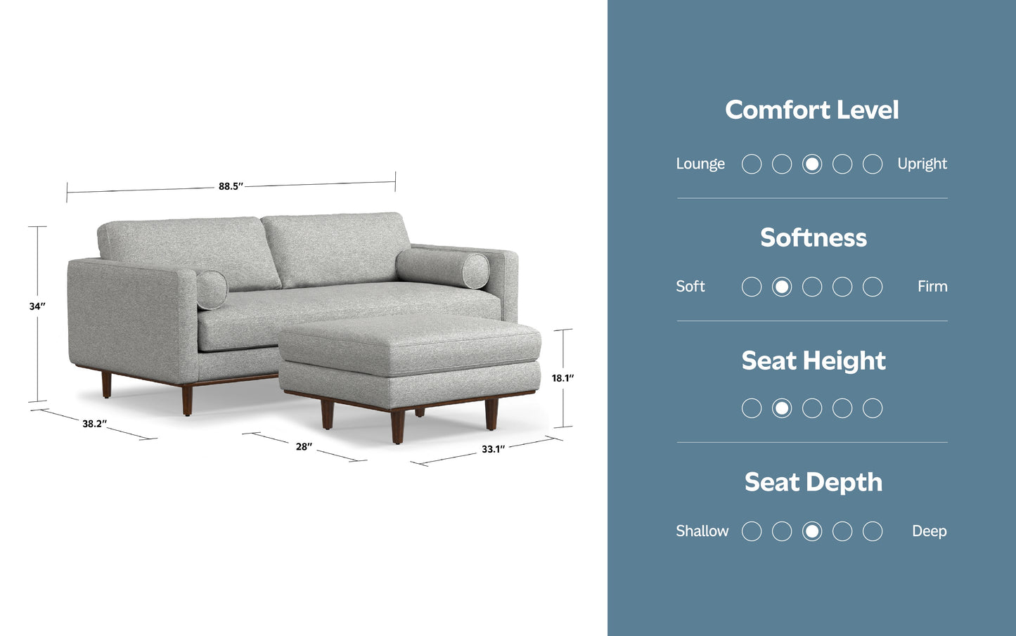 Mist Grey Woven-Blend Fabric | Morrison 89-inch Sofa and Ottoman Set
