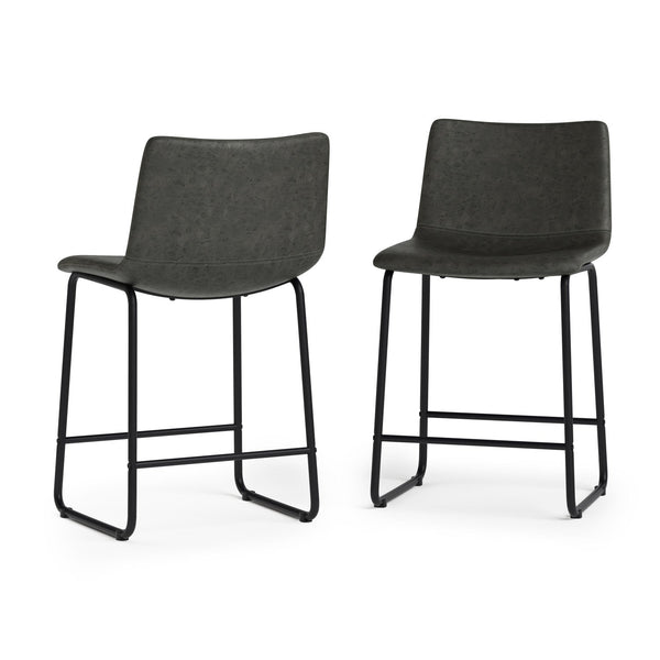 Distressed Charcoal Grey Distressed Vegan Leather | Warner Counter Height Stool (Set of 2)