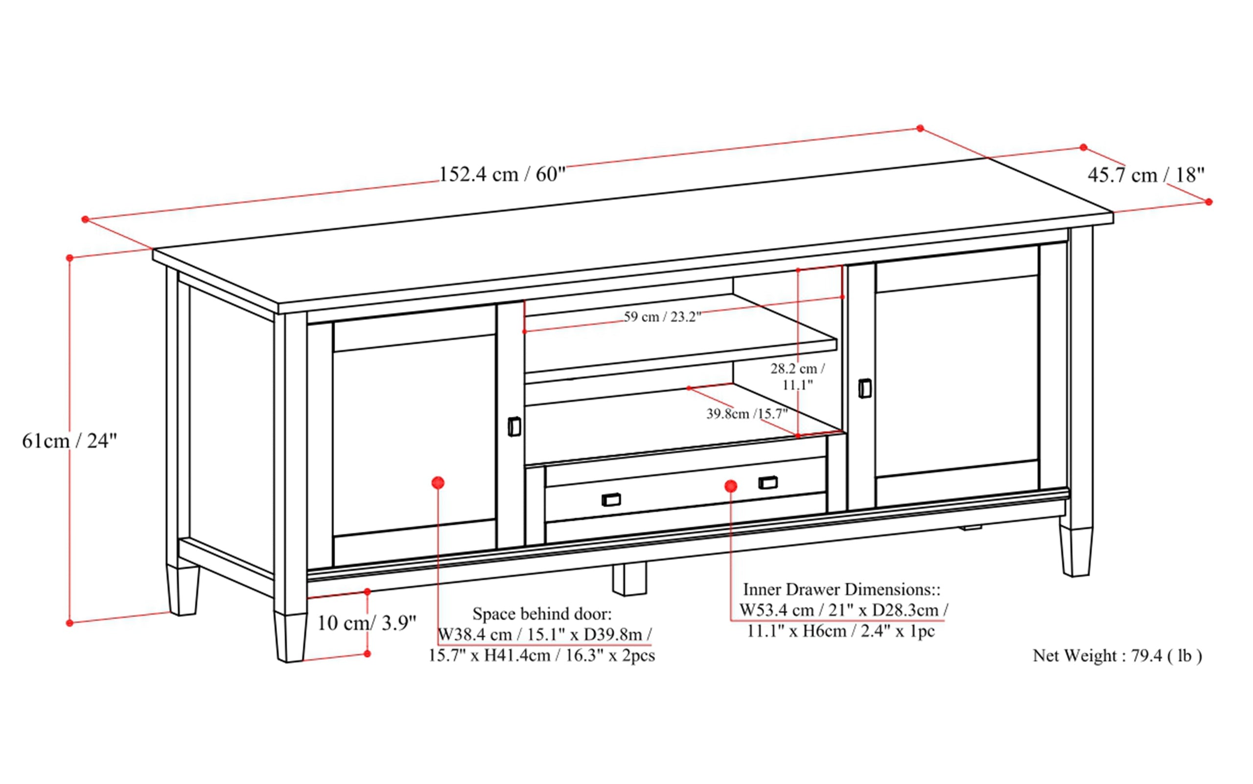 Light Golden Brown | Warm Shaker 60 inch TV Media Stand