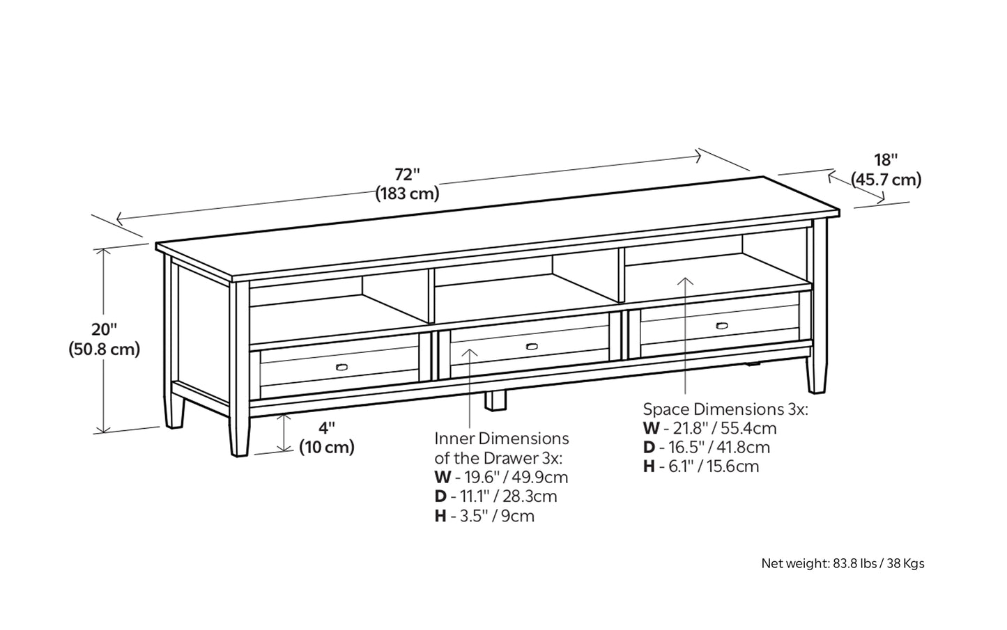 Light Golden Brown | Warm Shaker 72 inch Low TV Media Stand
