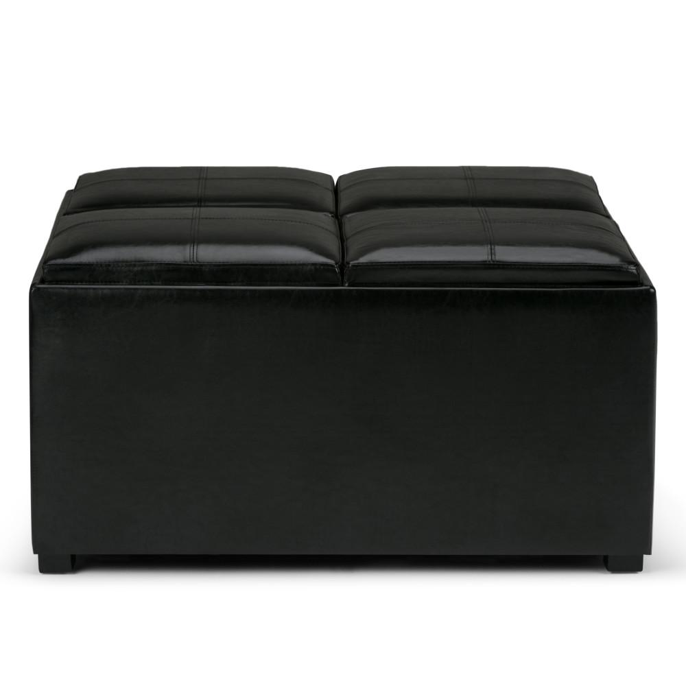 Midnight Black Vegan Leather | Avalon Vegan Leather Square Coffee Table Storage Ottoman