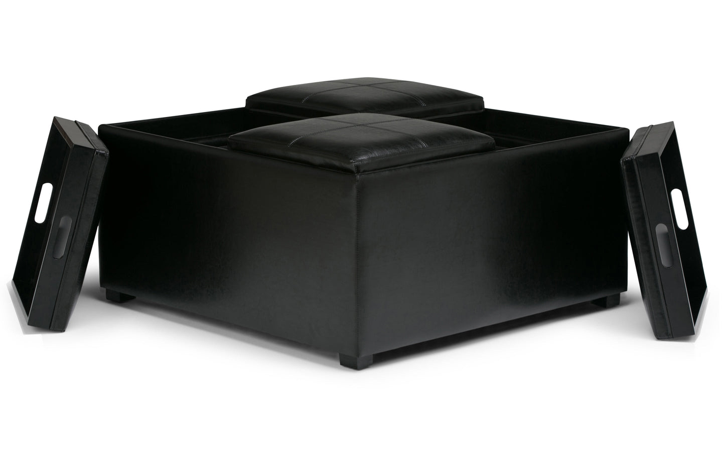 Midnight Black Vegan Leather | Avalon Table Ottoman in Vegan Leather