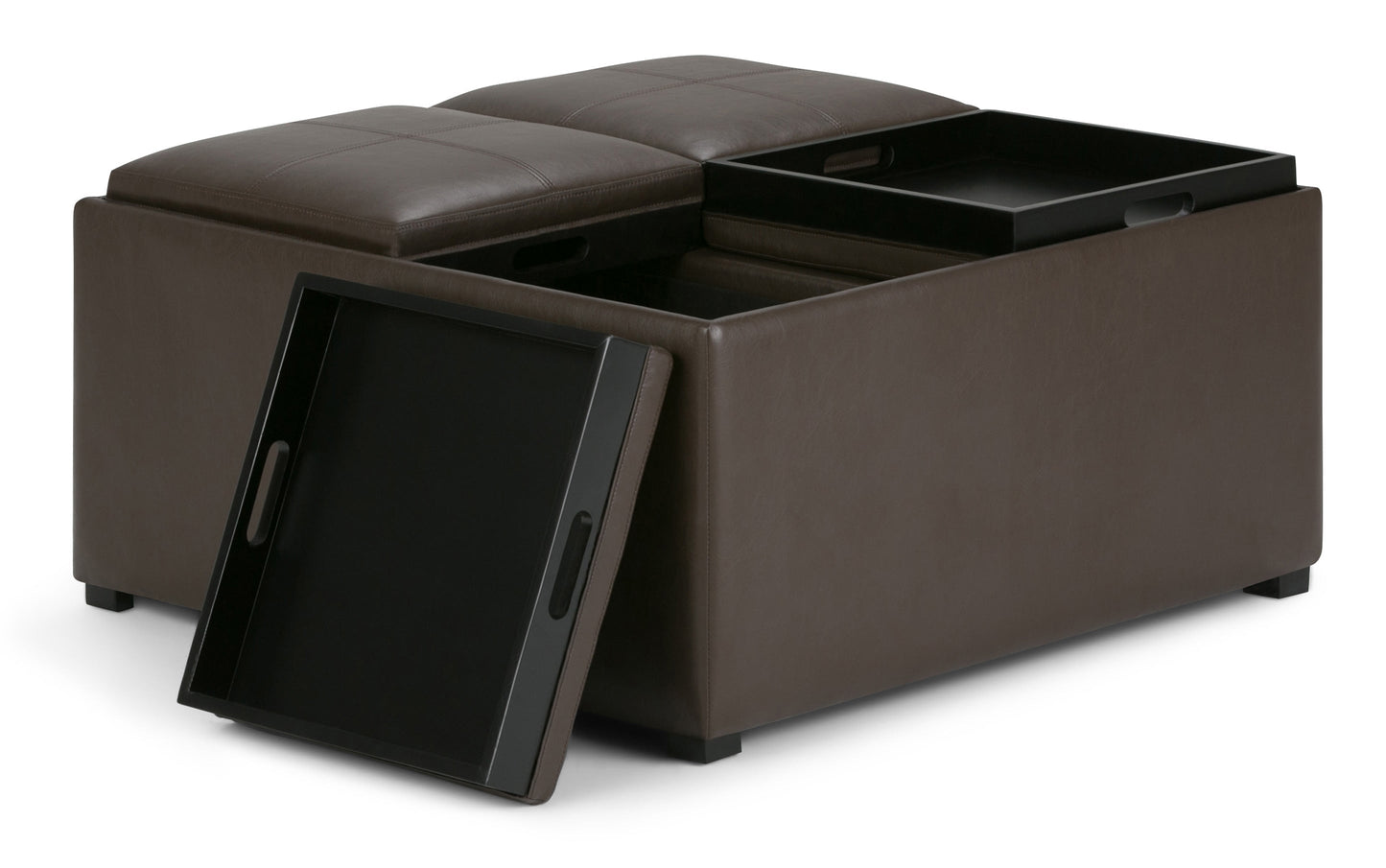 Chocolate Brown Vegan Leather | Avalon Table Ottoman in Vegan Leather