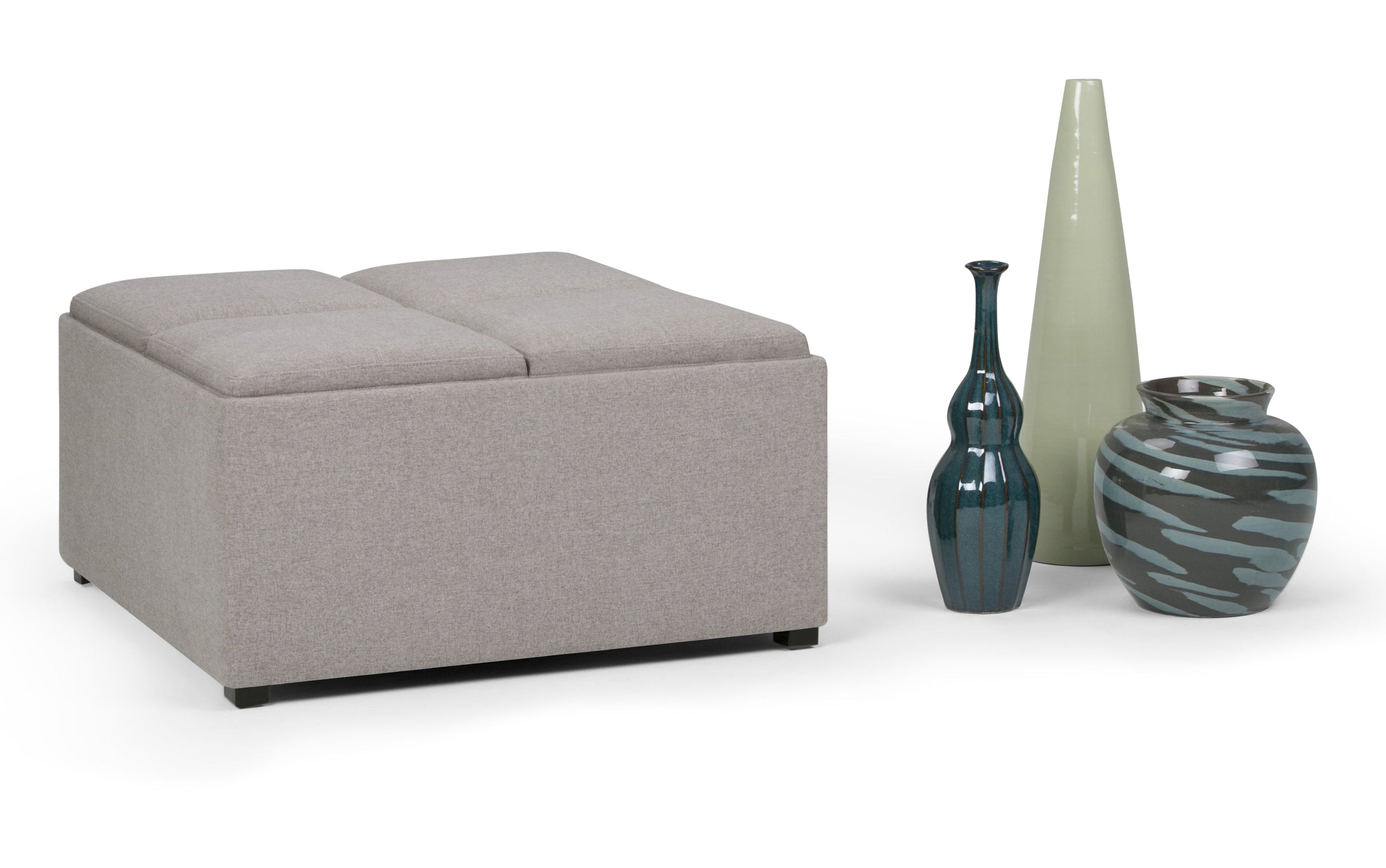 Cloud Grey Linen Style Fabric | Avalon Table Ottoman in Linen