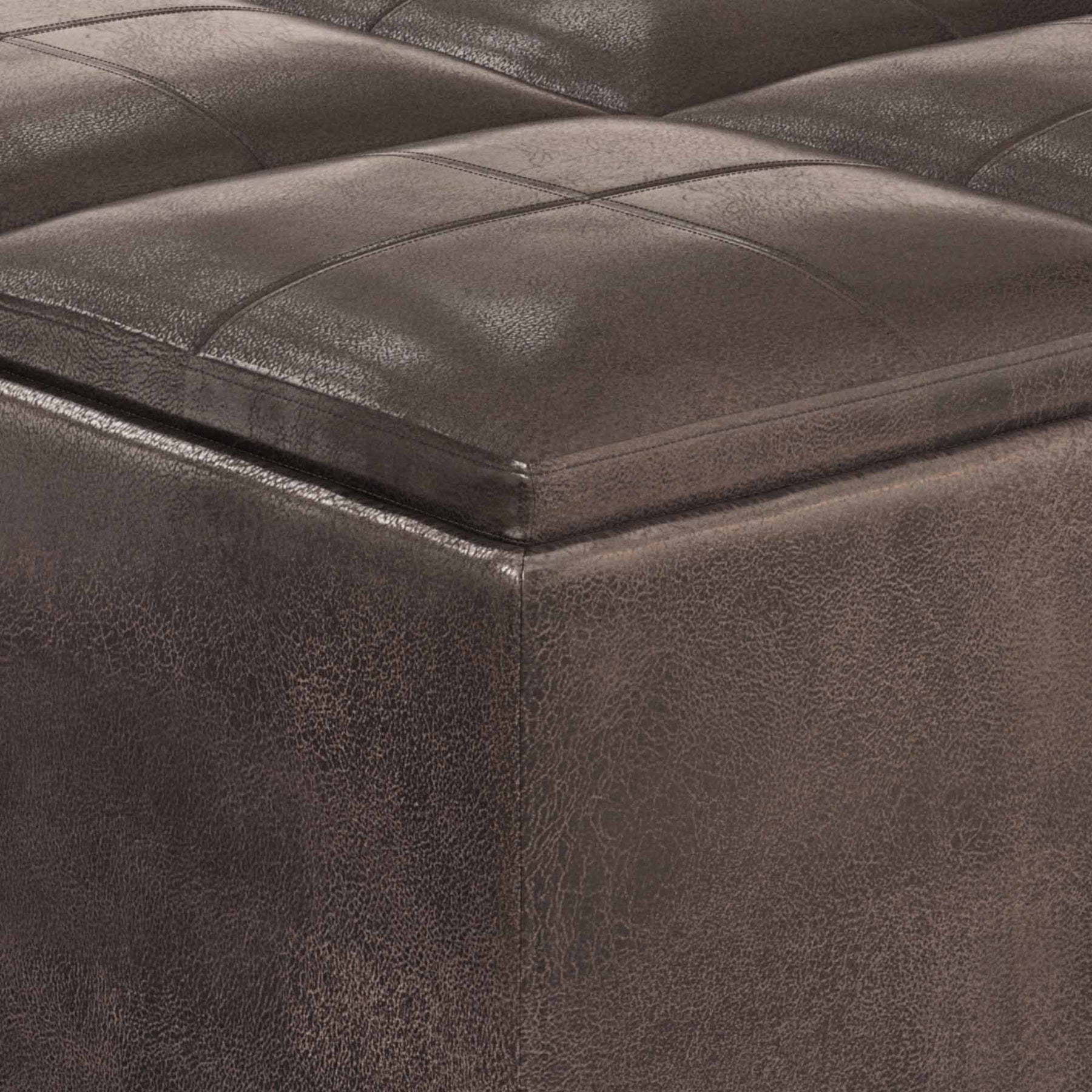 Distressed Brown Distressed Vegan Leather | Avalon Vegan Leather Square Coffee Table Storage Ottoman