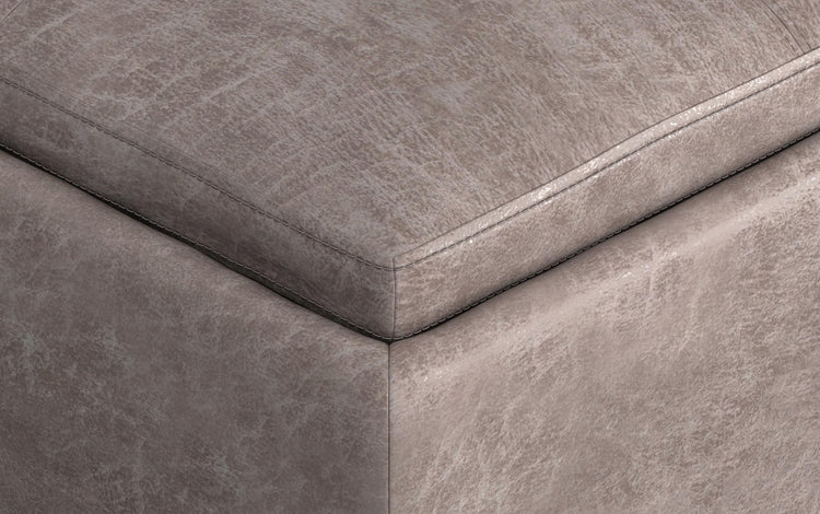 Distressed Grey Taupe Distressed Vegan Leather | Avalon Vegan Leather Square Coffee Table Storage Ottoman