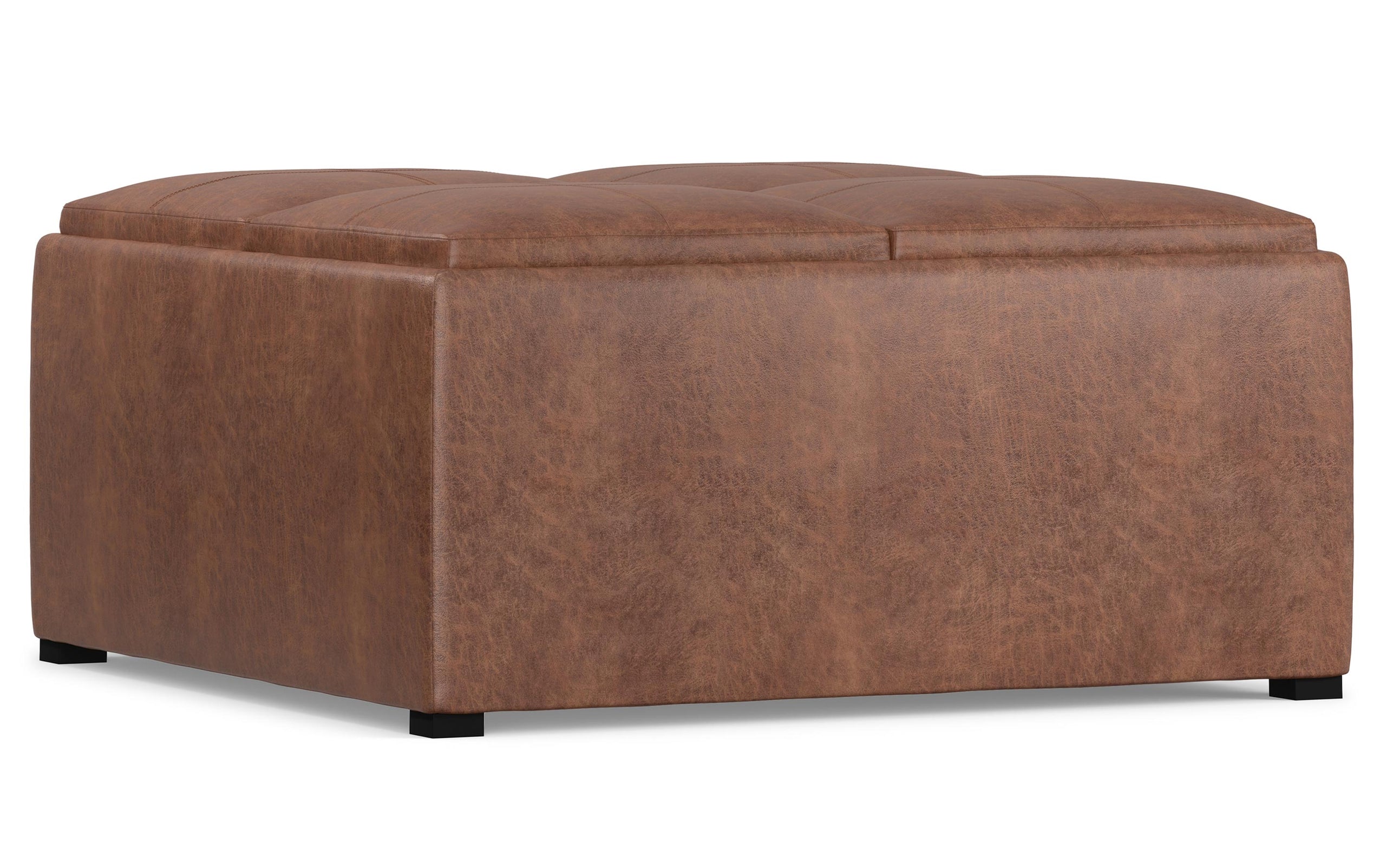 Distressed Umber Brown Distressed Vegan Leather | Avalon Vegan Leather Square Coffee Table Storage Ottoman