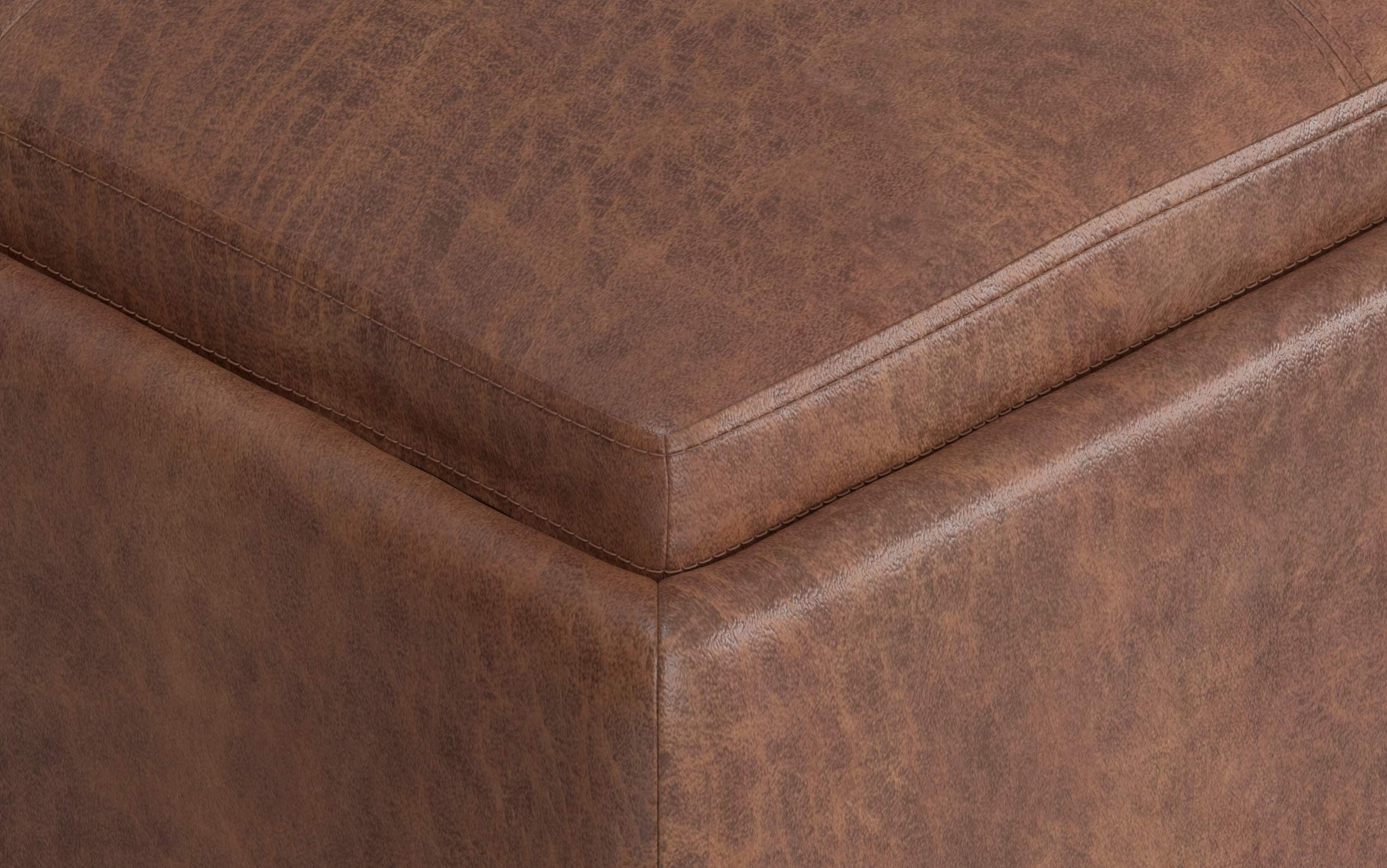 Distressed Umber Brown Distressed Vegan Leather | Avalon Vegan Leather Square Coffee Table Storage Ottoman