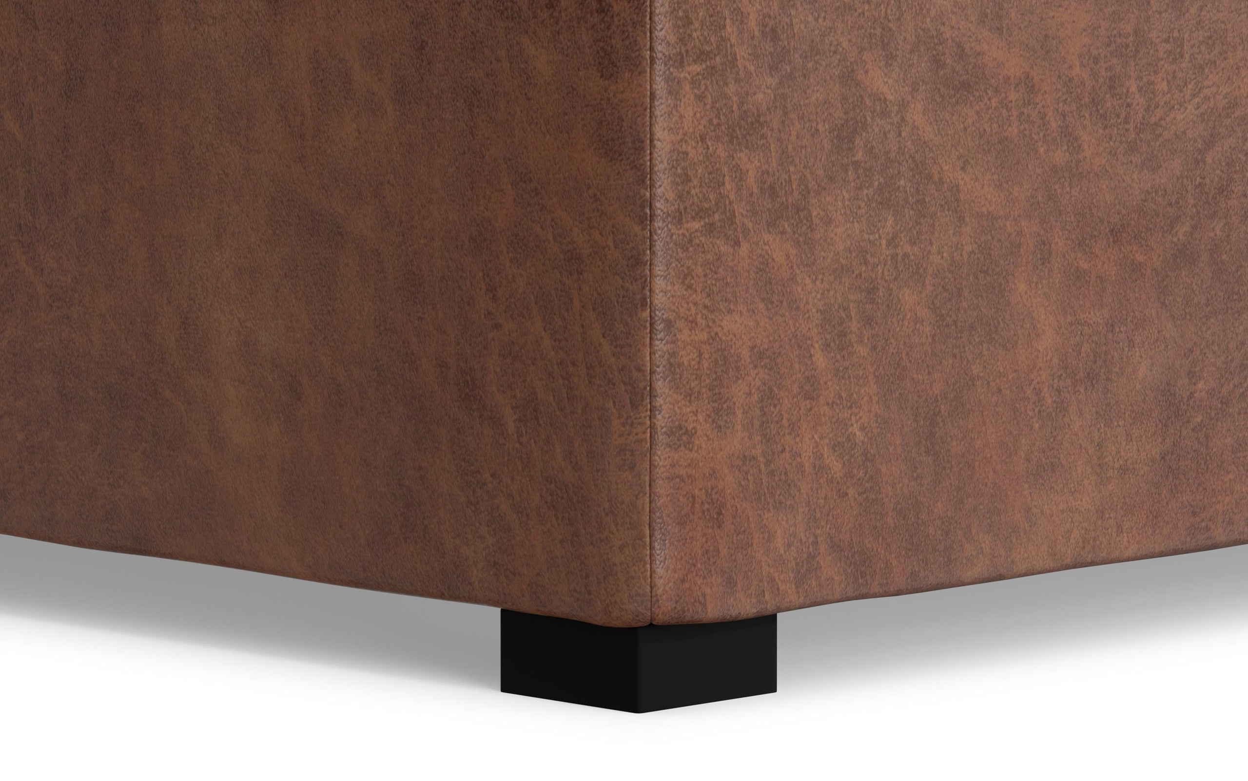 Distressed Umber Brown Distressed Vegan Leather | Avalon Vegan Leather Square Coffee Table Storage Ottoman