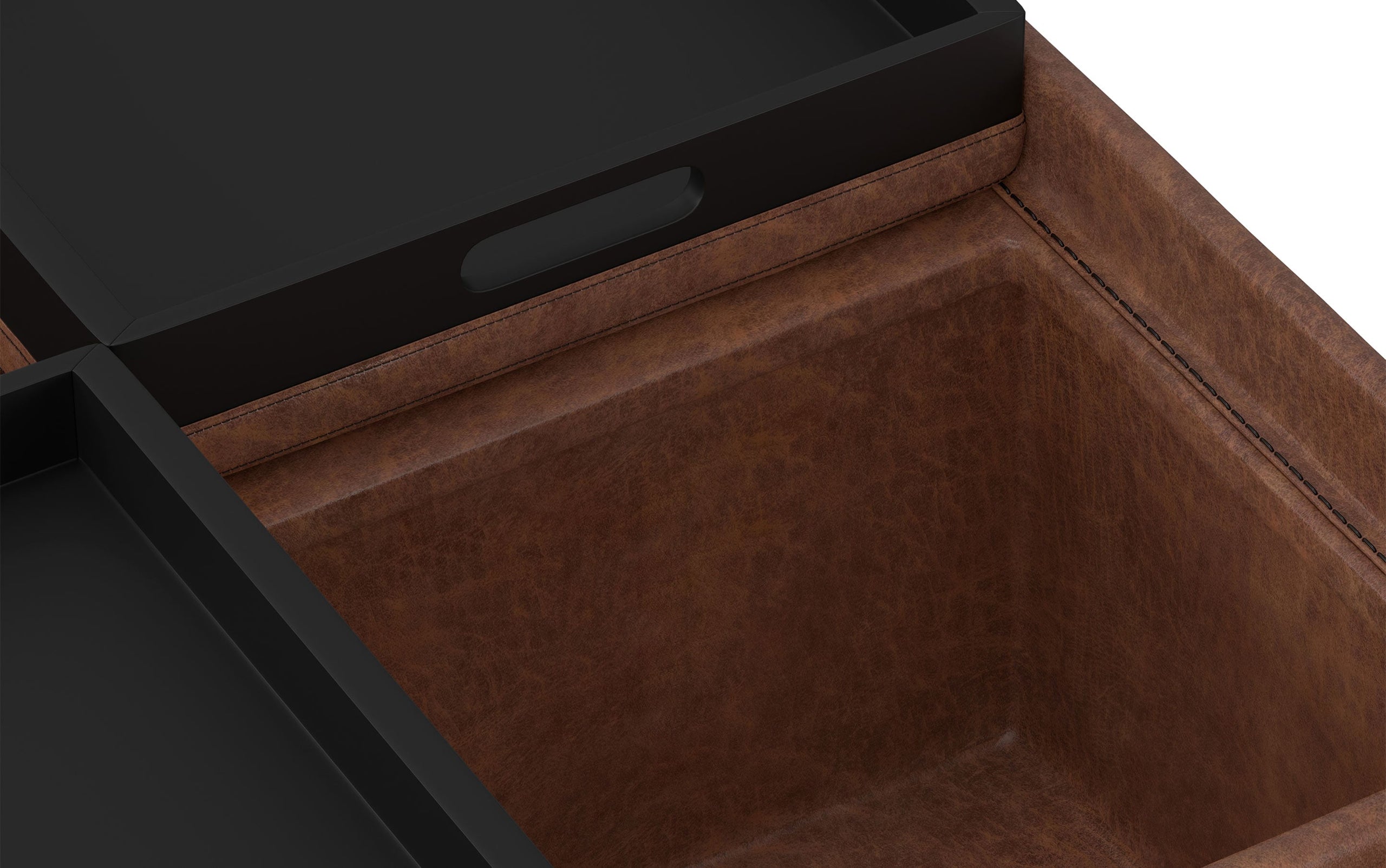 Distressed Umber Brown Distressed Vegan Leather | Avalon Vegan Leather Square Coffee Table Storage Ottoman