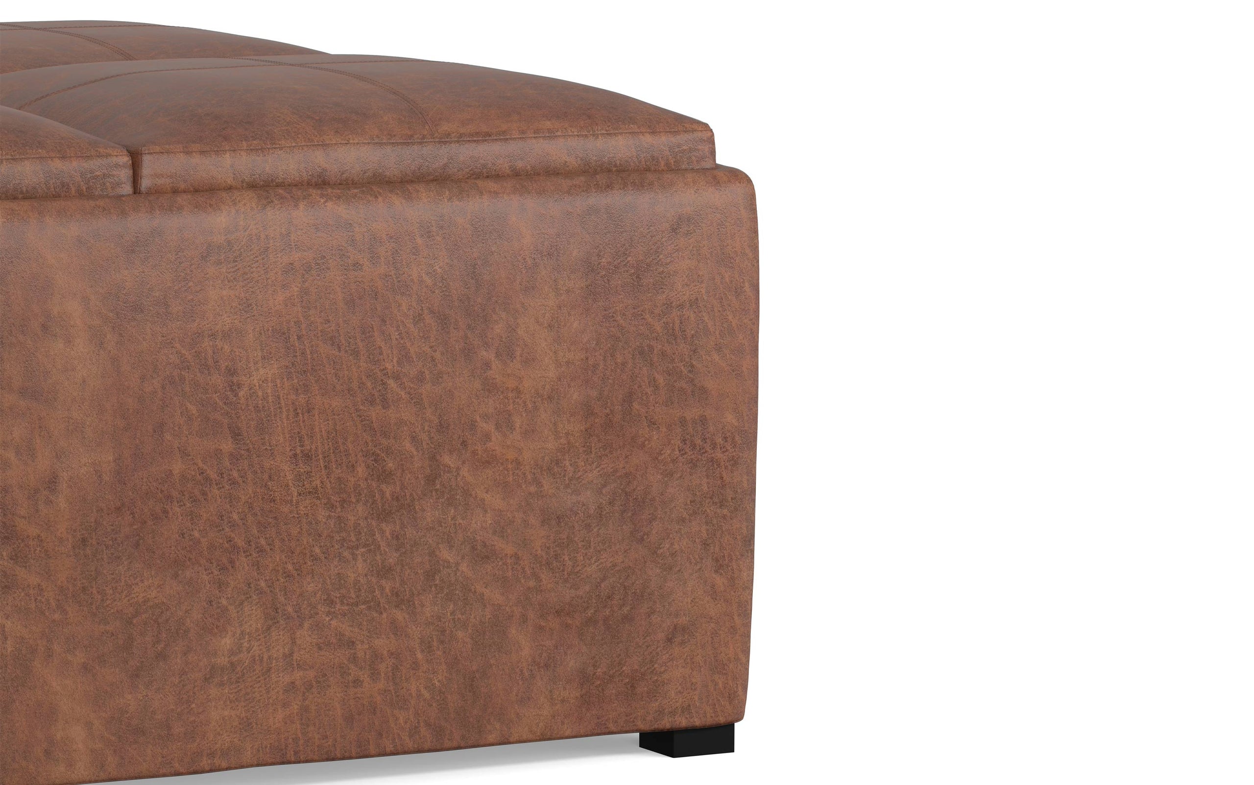 Distressed Umber Brown Distressed Vegan Leather | Avalon Vegan Leather Square Coffee Table Storage Ottoman