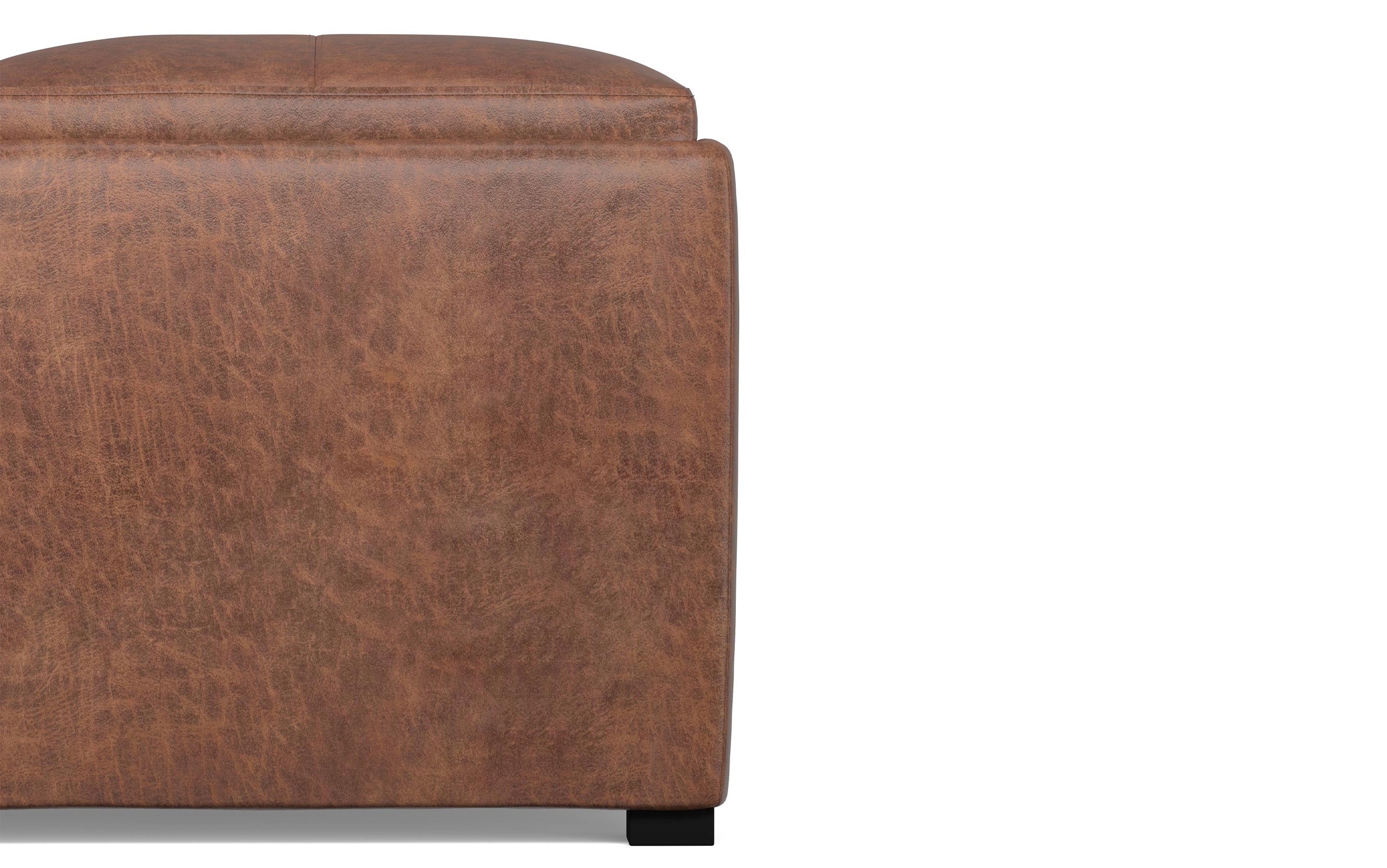 Distressed Umber Brown Distressed Vegan Leather | Avalon Vegan Leather Square Coffee Table Storage Ottoman