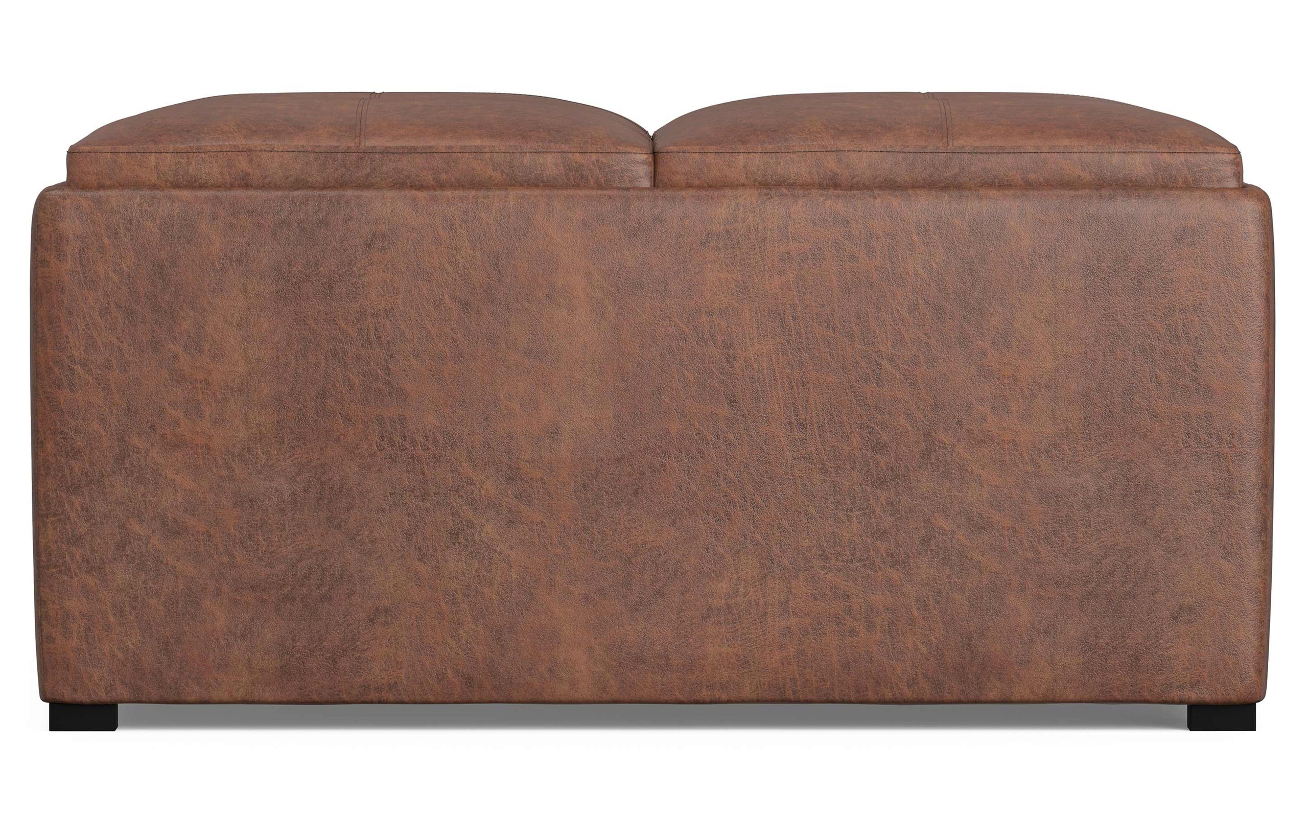 Distressed Umber Brown Distressed Vegan Leather | Avalon Vegan Leather Square Coffee Table Storage Ottoman