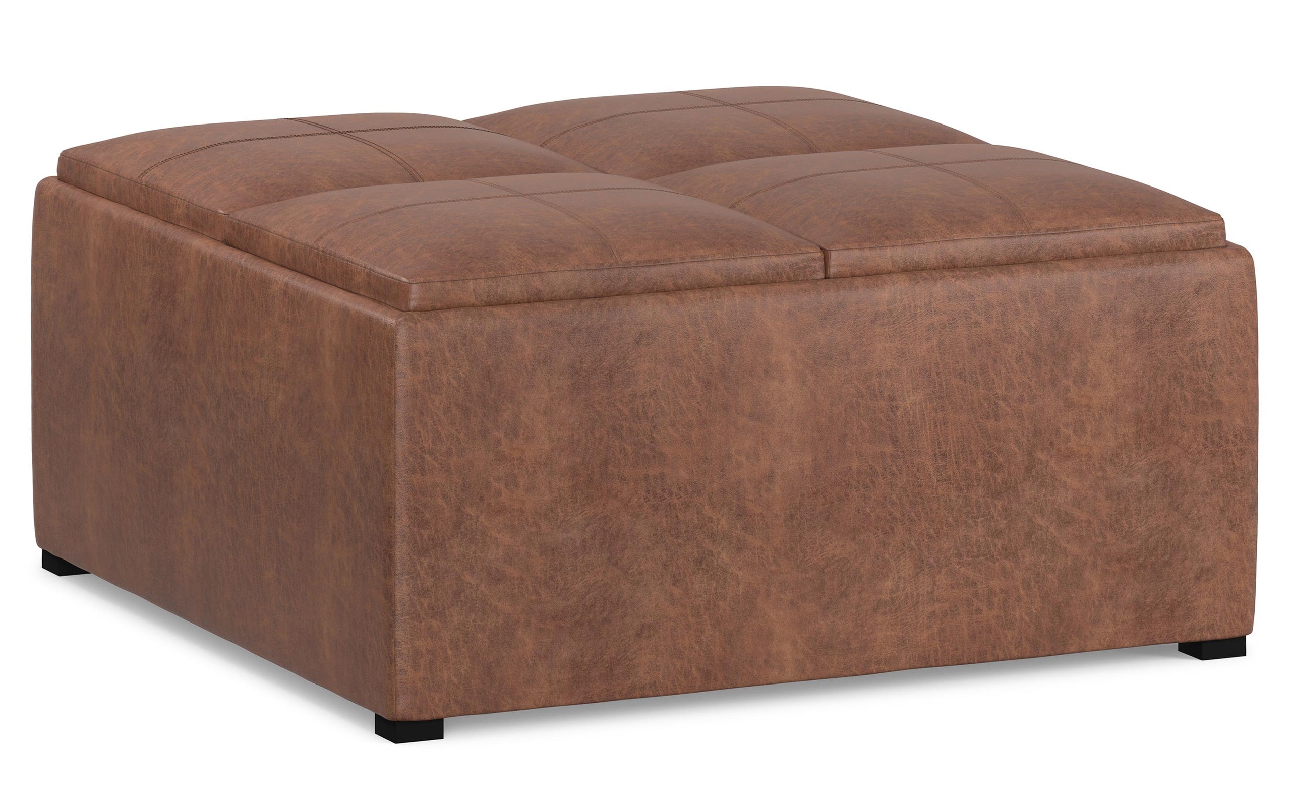 Distressed Umber Brown Distressed Vegan Leather | Avalon Vegan Leather Square Coffee Table Storage Ottoman