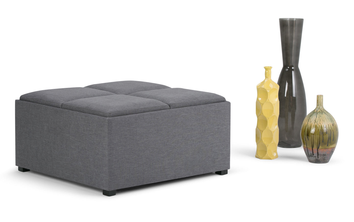 Slate Grey Linen Style Fabric | Avalon Table Ottoman in Linen