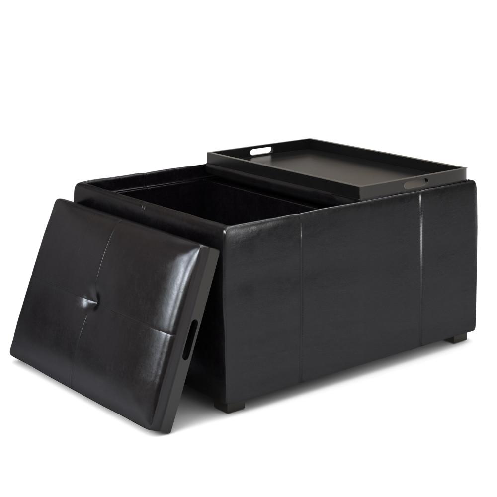 Midnight Black Vegan Leather | Avalon Small Coffee Table Storage Ottoman