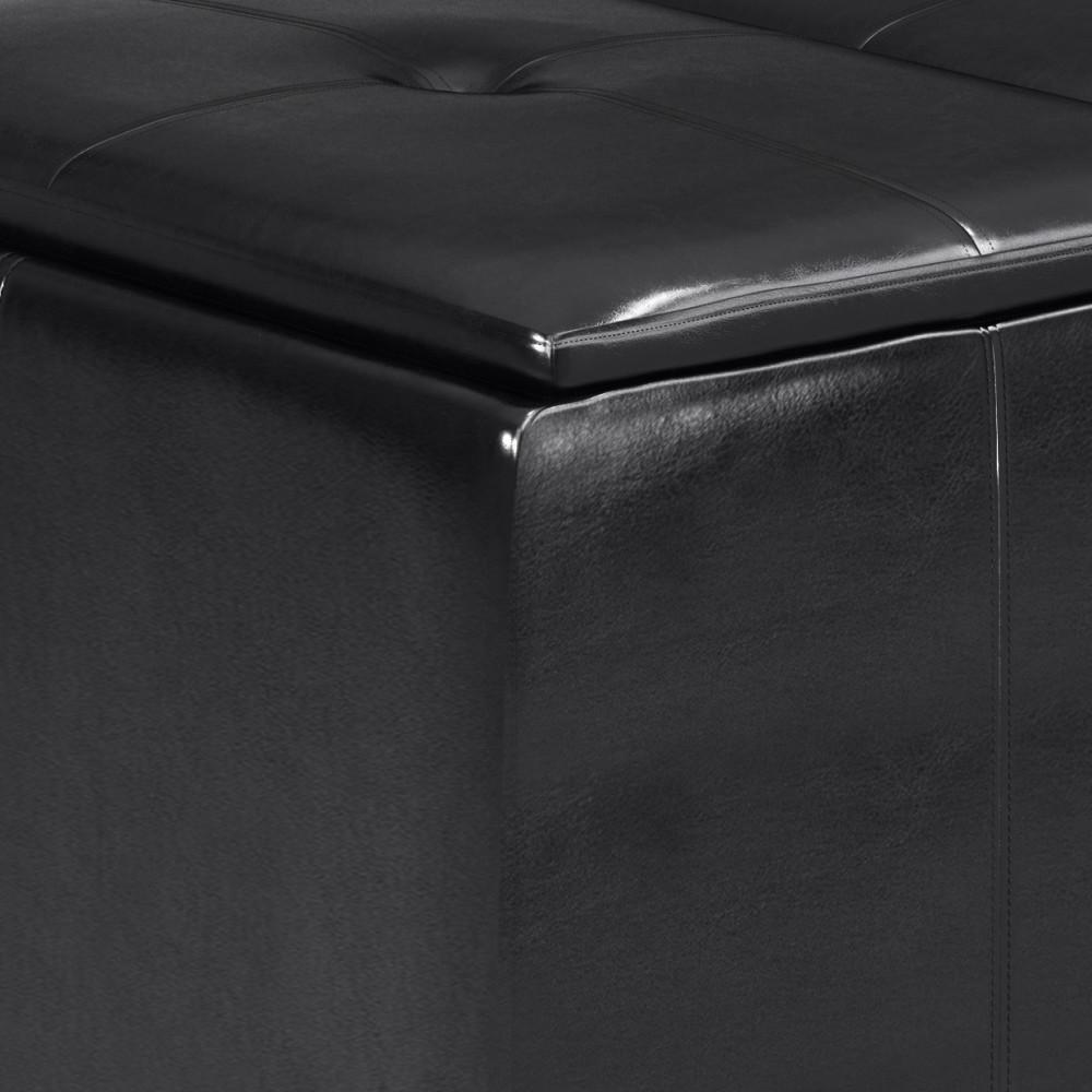 Midnight Black Vegan Leather | Avalon Small Coffee Table Storage Ottoman