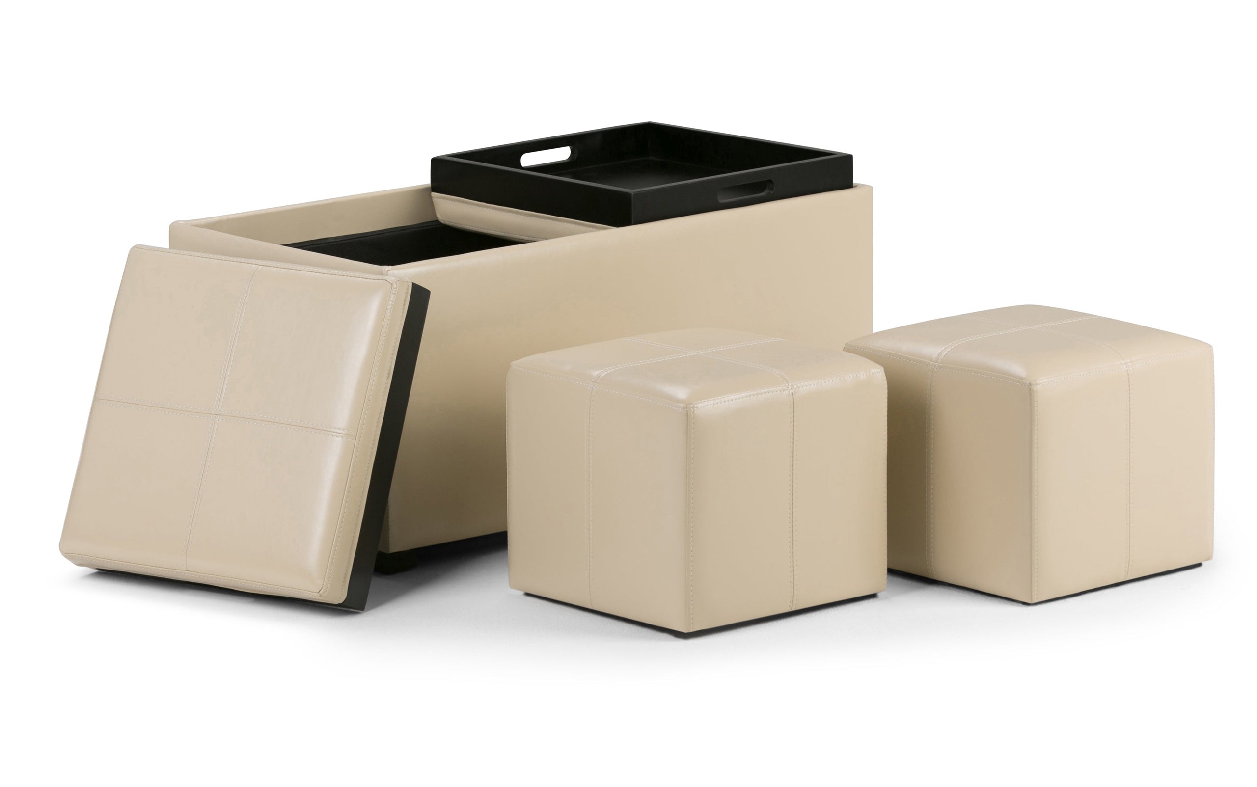Satin Cream Vegan Leather | Avalon Vegan Leather 5 piece Storage Ottoman