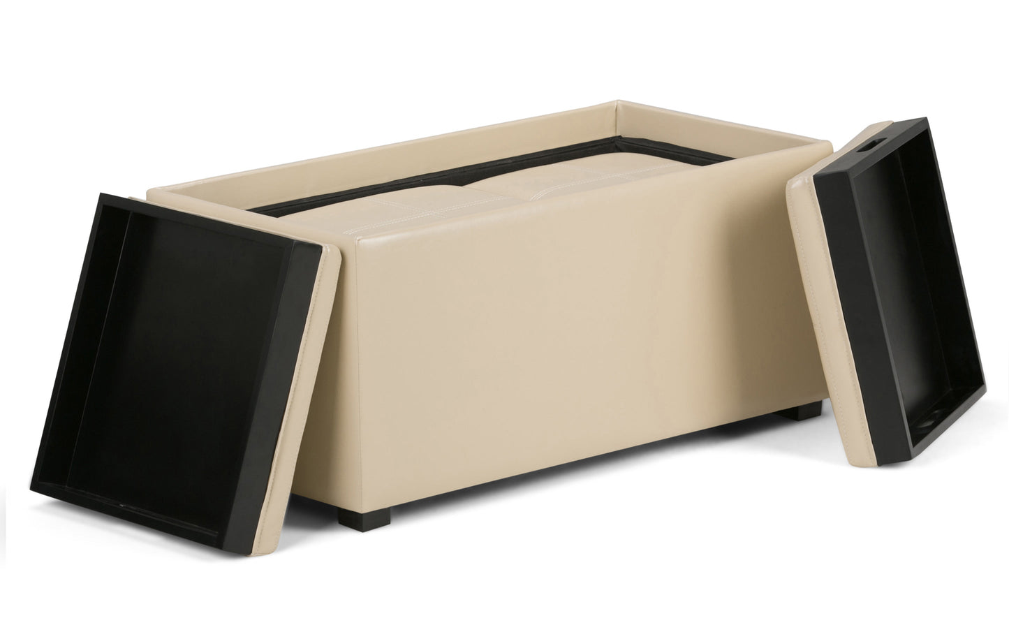 Satin Cream Vegan Leather | Avalon Vegan Leather 5 piece Storage Ottoman