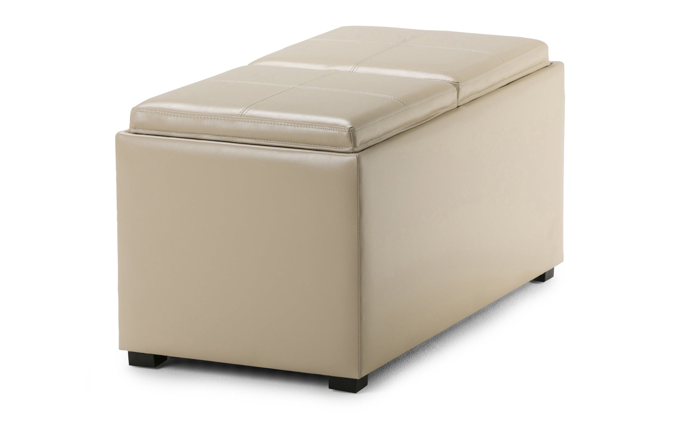 Satin Cream Vegan Leather | Avalon Vegan Leather 5 piece Storage Ottoman