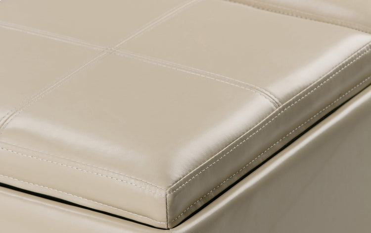 Satin Cream Vegan Leather | Avalon Vegan Leather 5 piece Storage Ottoman