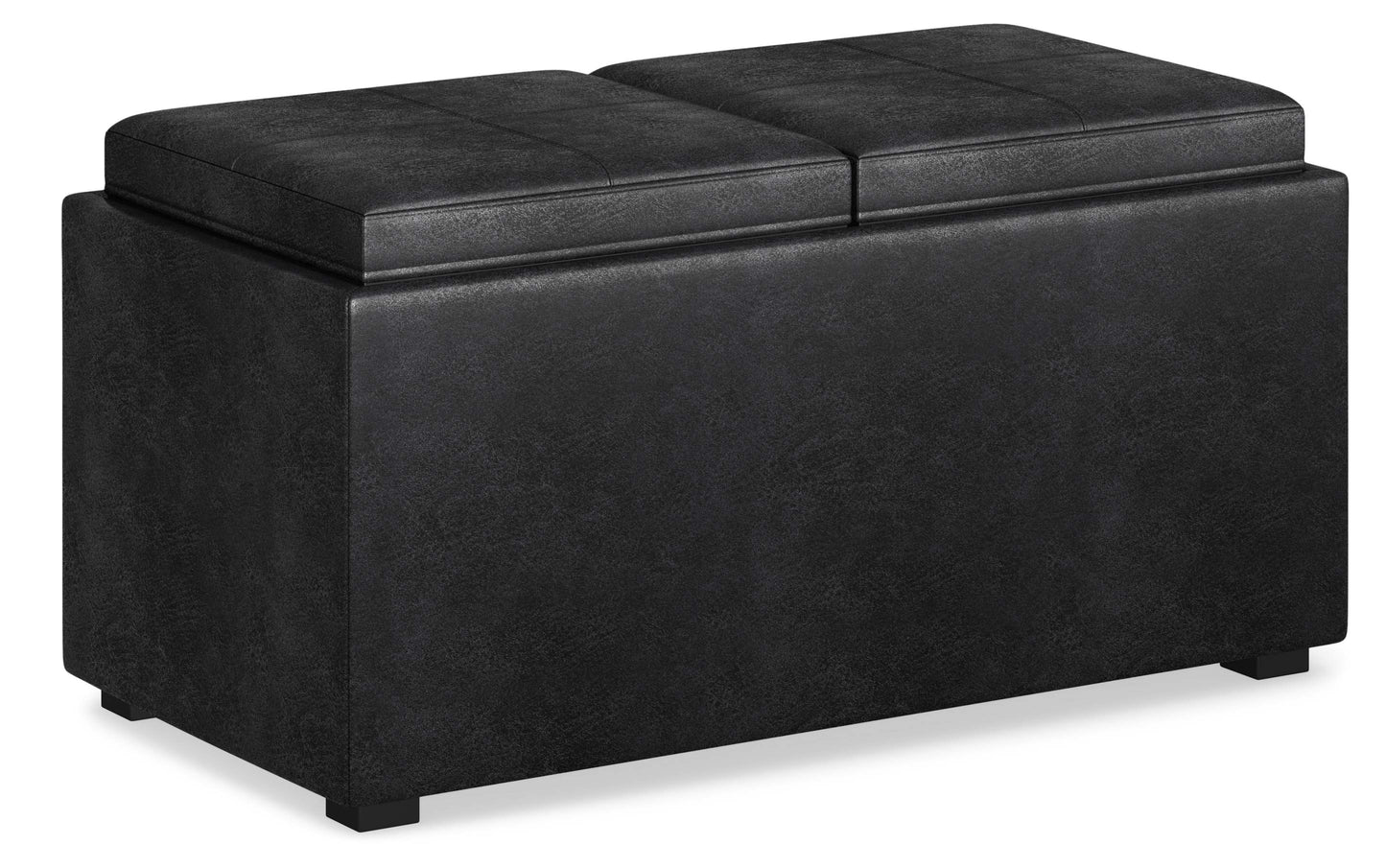 Distressed Black Distressed Vegan Leather | 5 Pc Storage Ottoman in Distressed Vegan Leather