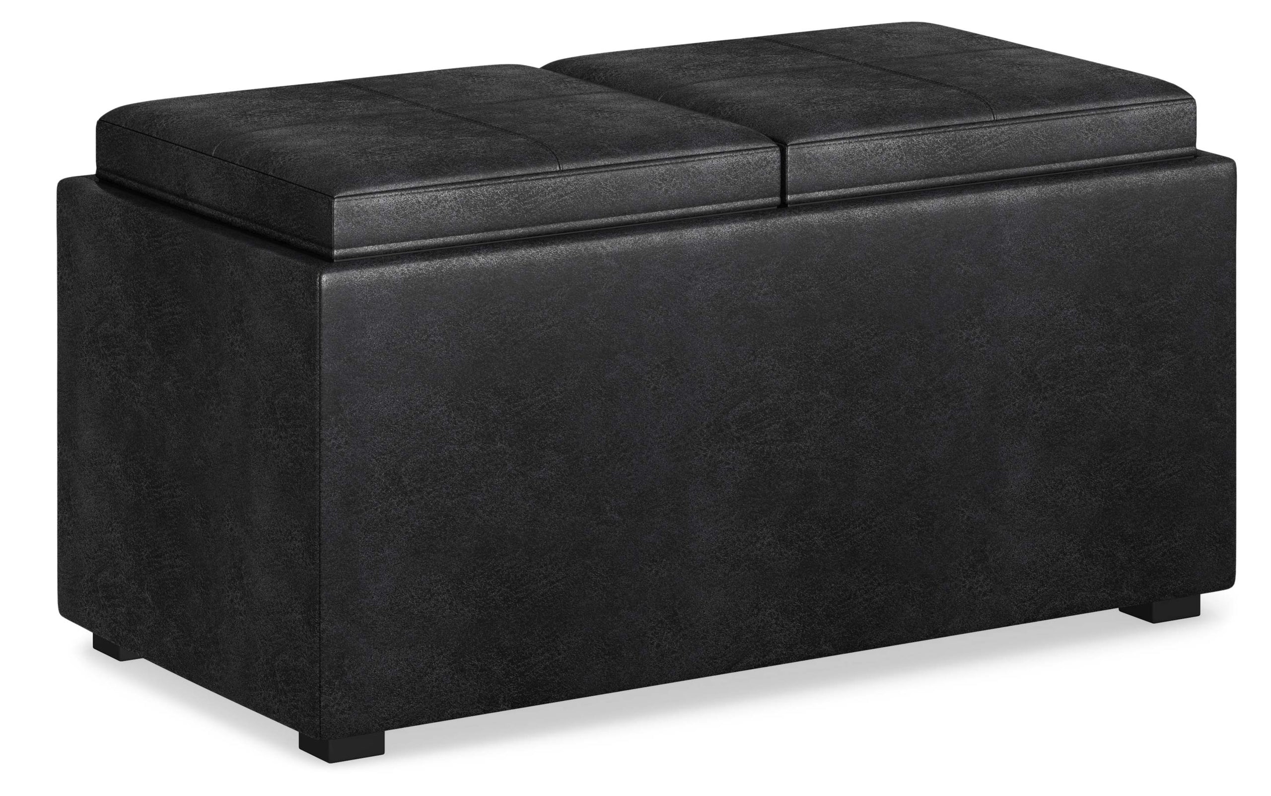 Distressed Black Distressed Vegan Leather | 5 Pc Storage Ottoman in Distressed Vegan Leather