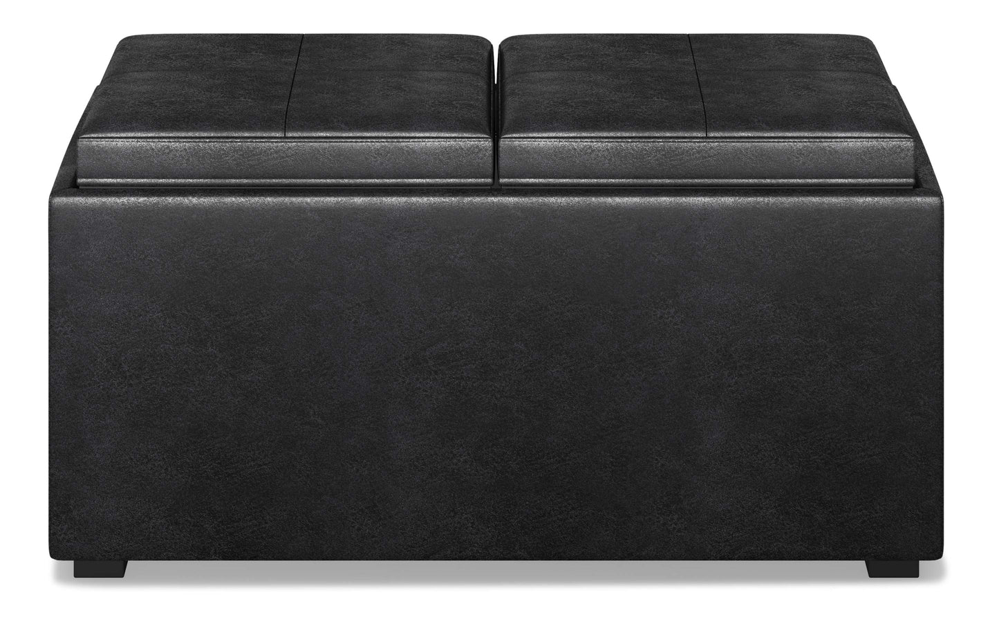 Distressed Black Distressed Vegan Leather | 5 Pc Storage Ottoman in Distressed Vegan Leather
