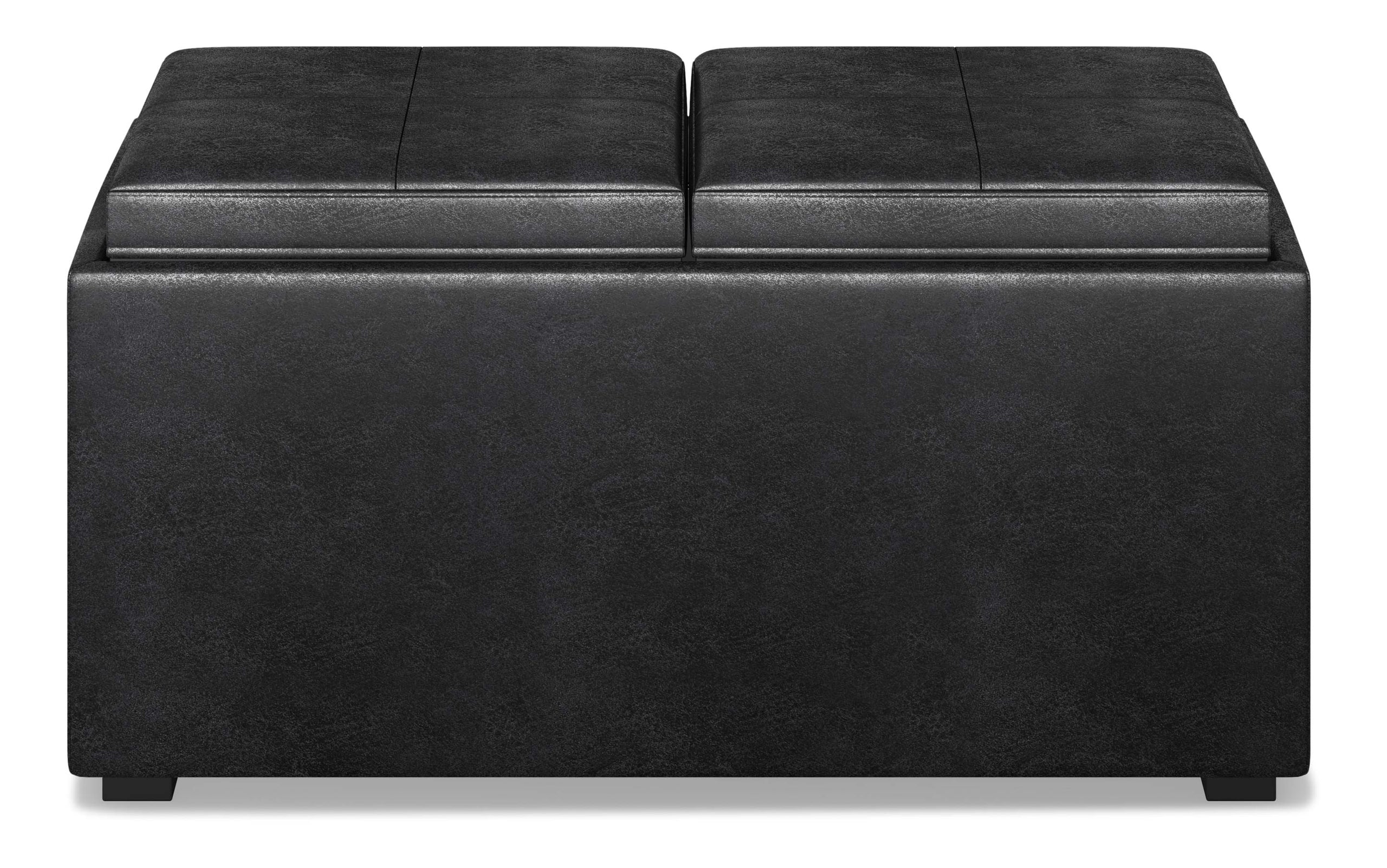 Distressed Black Distressed Vegan Leather | 5 Pc Storage Ottoman in Distressed Vegan Leather
