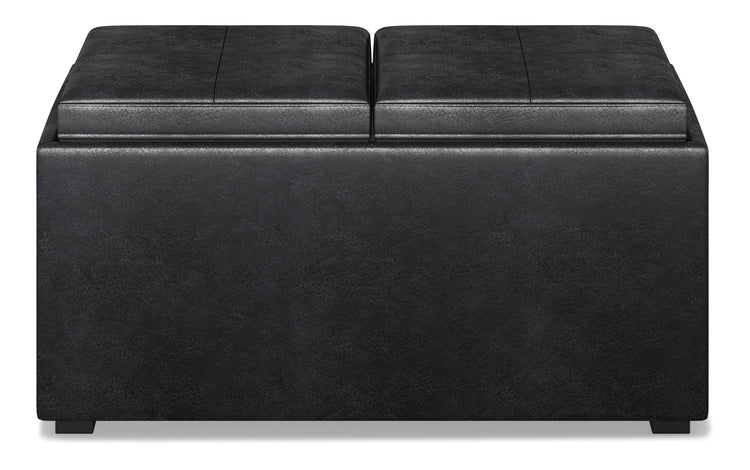 Distressed Black Distressed Vegan Leather | 5 Pc Storage Ottoman in Distressed Vegan Leather