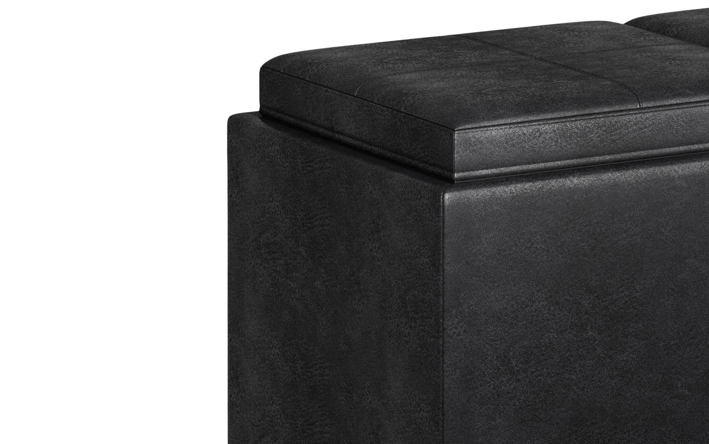 Distressed Black Distressed Vegan Leather | 5 Pc Storage Ottoman in Distressed Vegan Leather