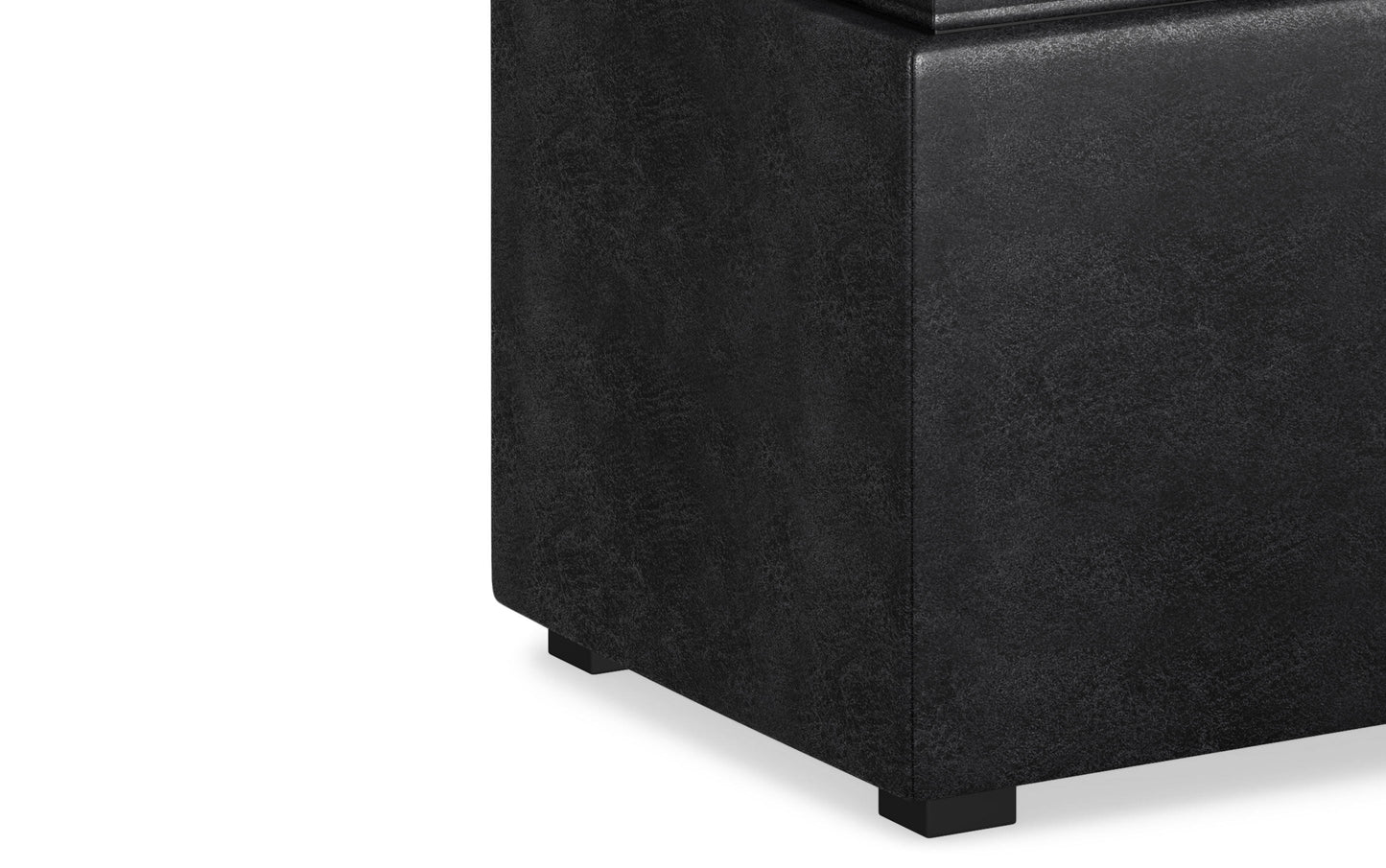 Distressed Black Distressed Vegan Leather | 5 Pc Storage Ottoman in Distressed Vegan Leather