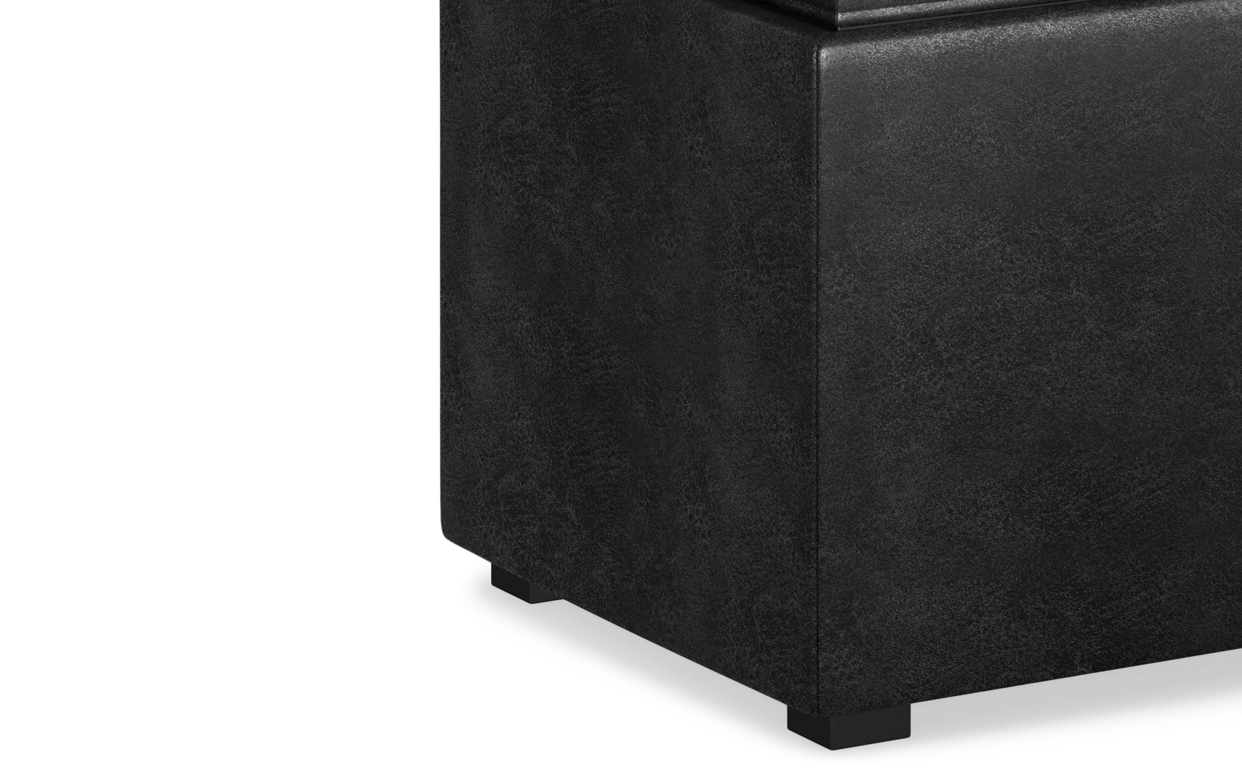 Distressed Black Distressed Vegan Leather | 5 Pc Storage Ottoman in Distressed Vegan Leather