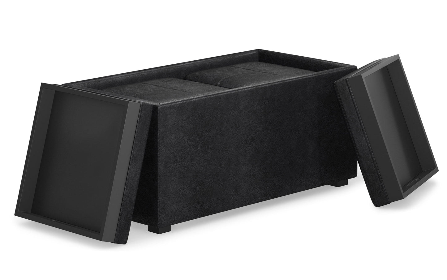 Distressed Black Distressed Vegan Leather | 5 Pc Storage Ottoman in Distressed Vegan Leather