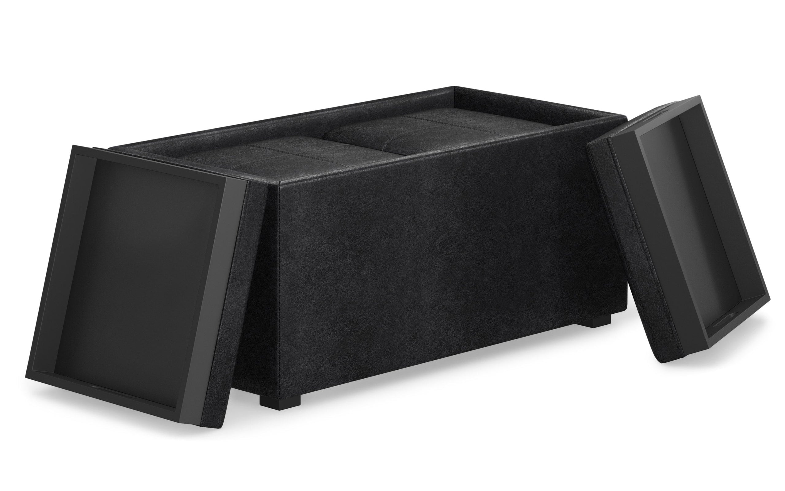 Distressed Black Distressed Vegan Leather | 5 Pc Storage Ottoman in Distressed Vegan Leather