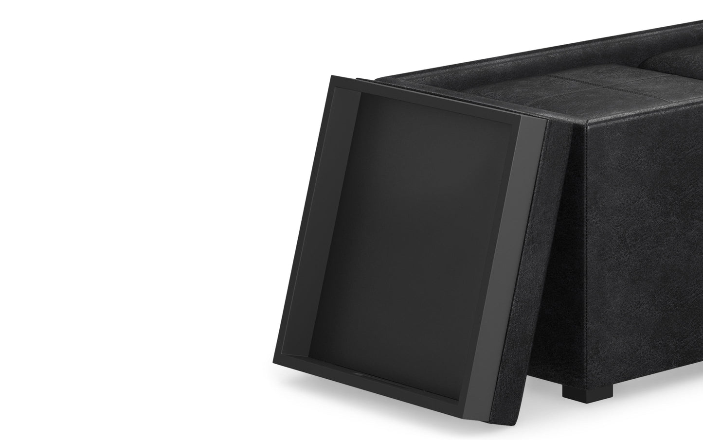 Distressed Black Distressed Vegan Leather | 5 Pc Storage Ottoman in Distressed Vegan Leather