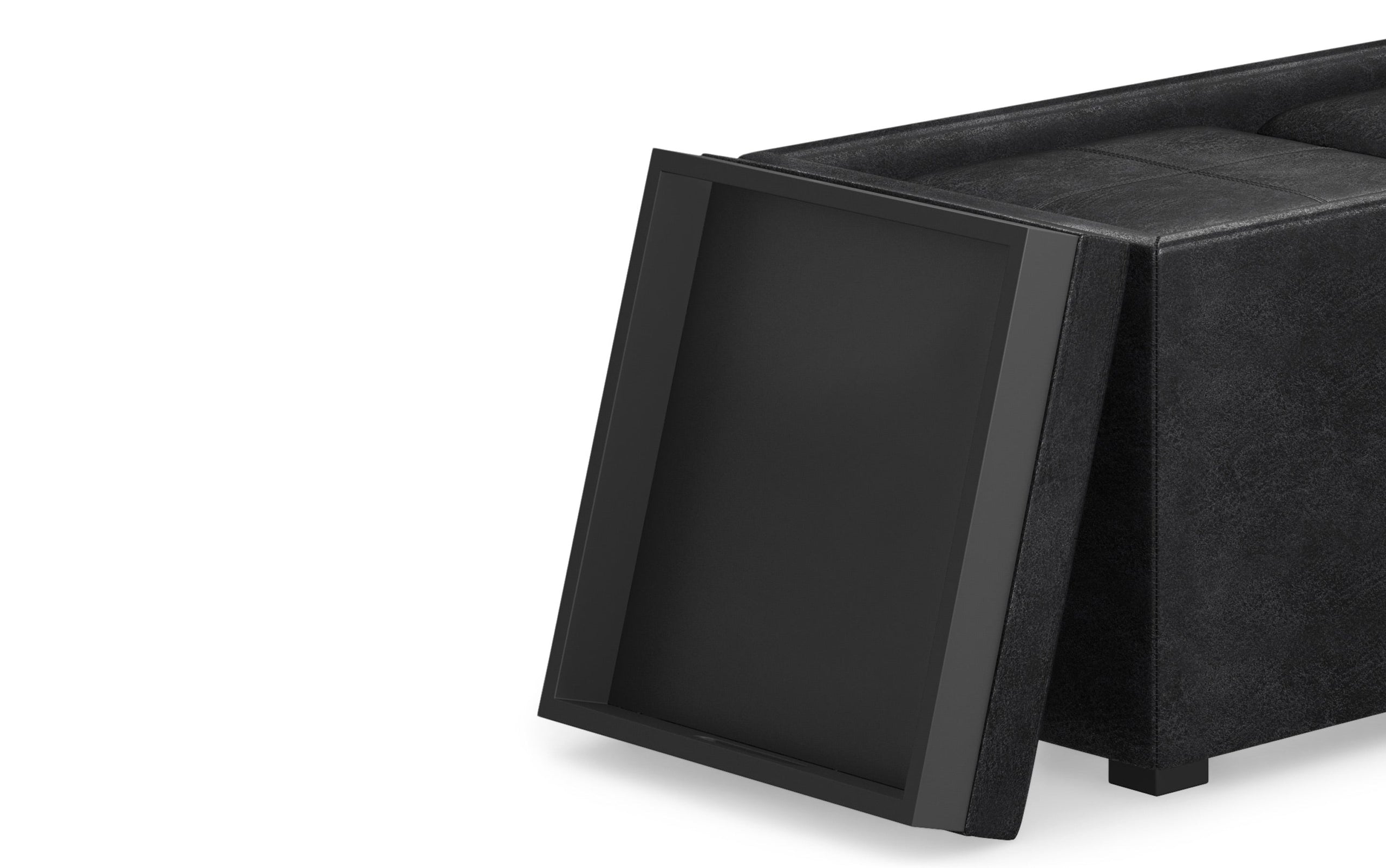 Distressed Black Distressed Vegan Leather | 5 Pc Storage Ottoman in Distressed Vegan Leather