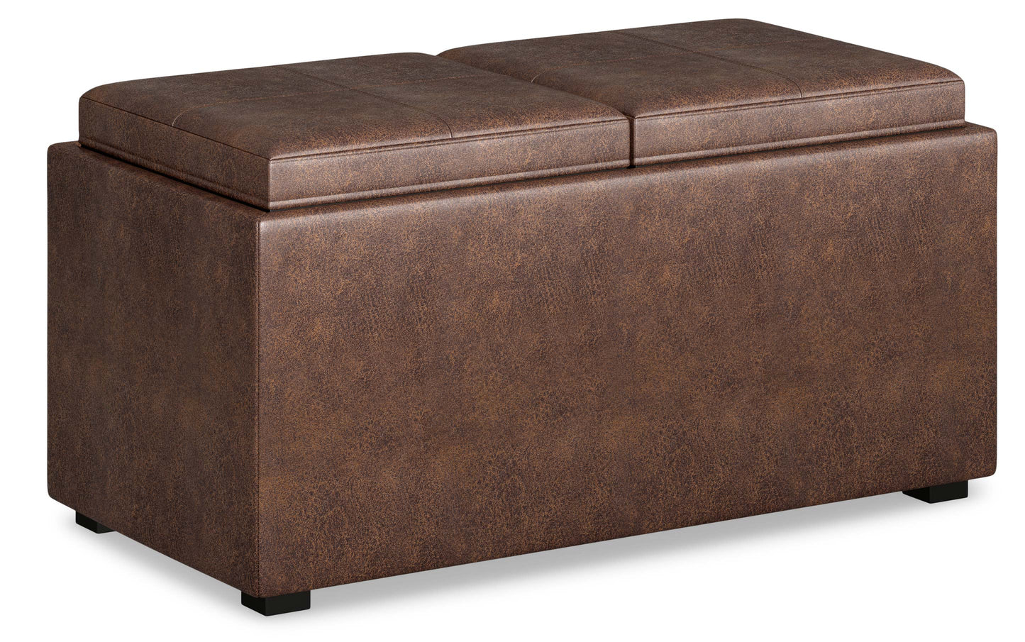 Distressed Chestnut Brown Distressed Vegan Leather | 5 Pc Storage Ottoman in Distressed Vegan Leather