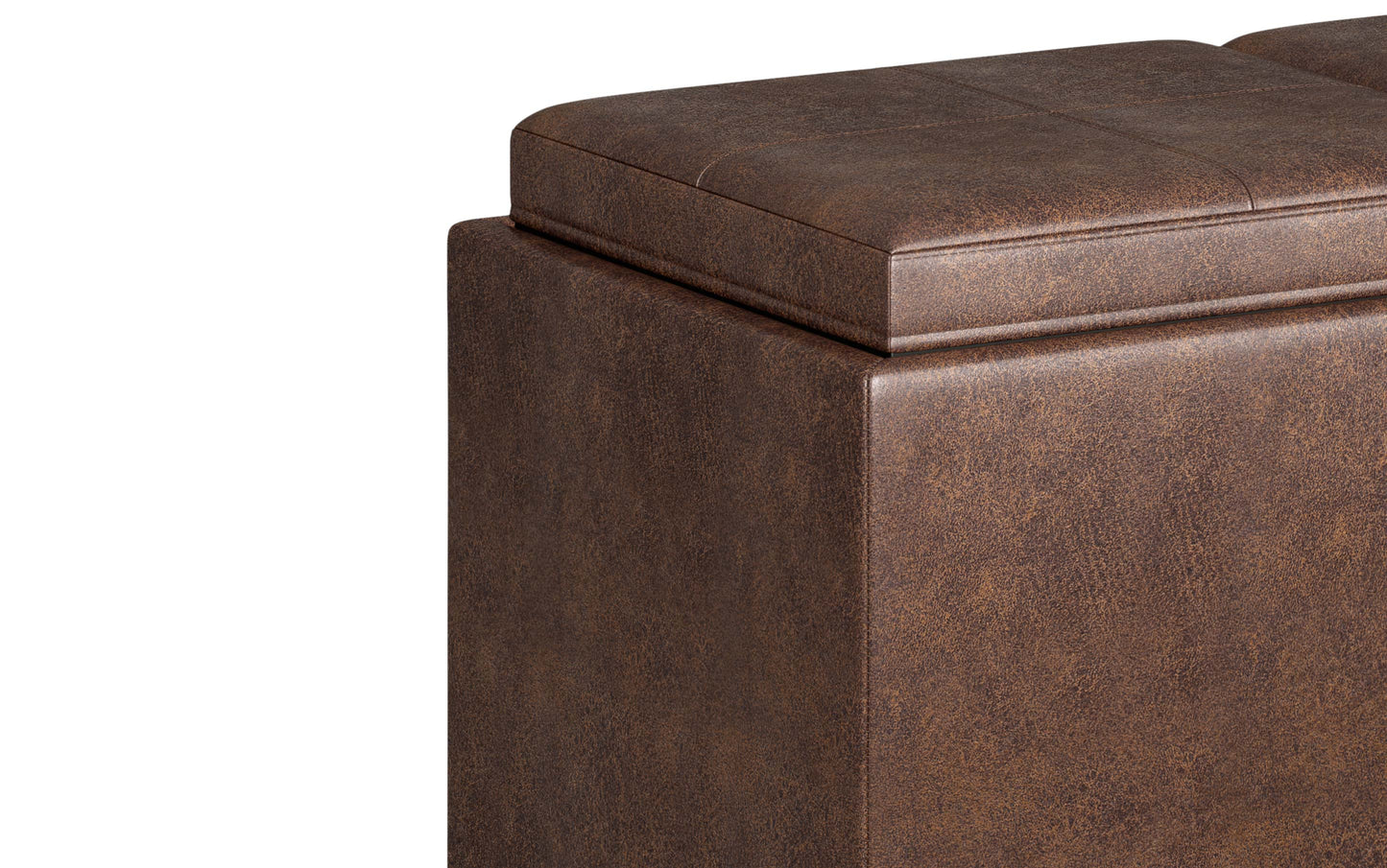 Distressed Chestnut Brown Distressed Vegan Leather | 5 Pc Storage Ottoman in Distressed Vegan Leather