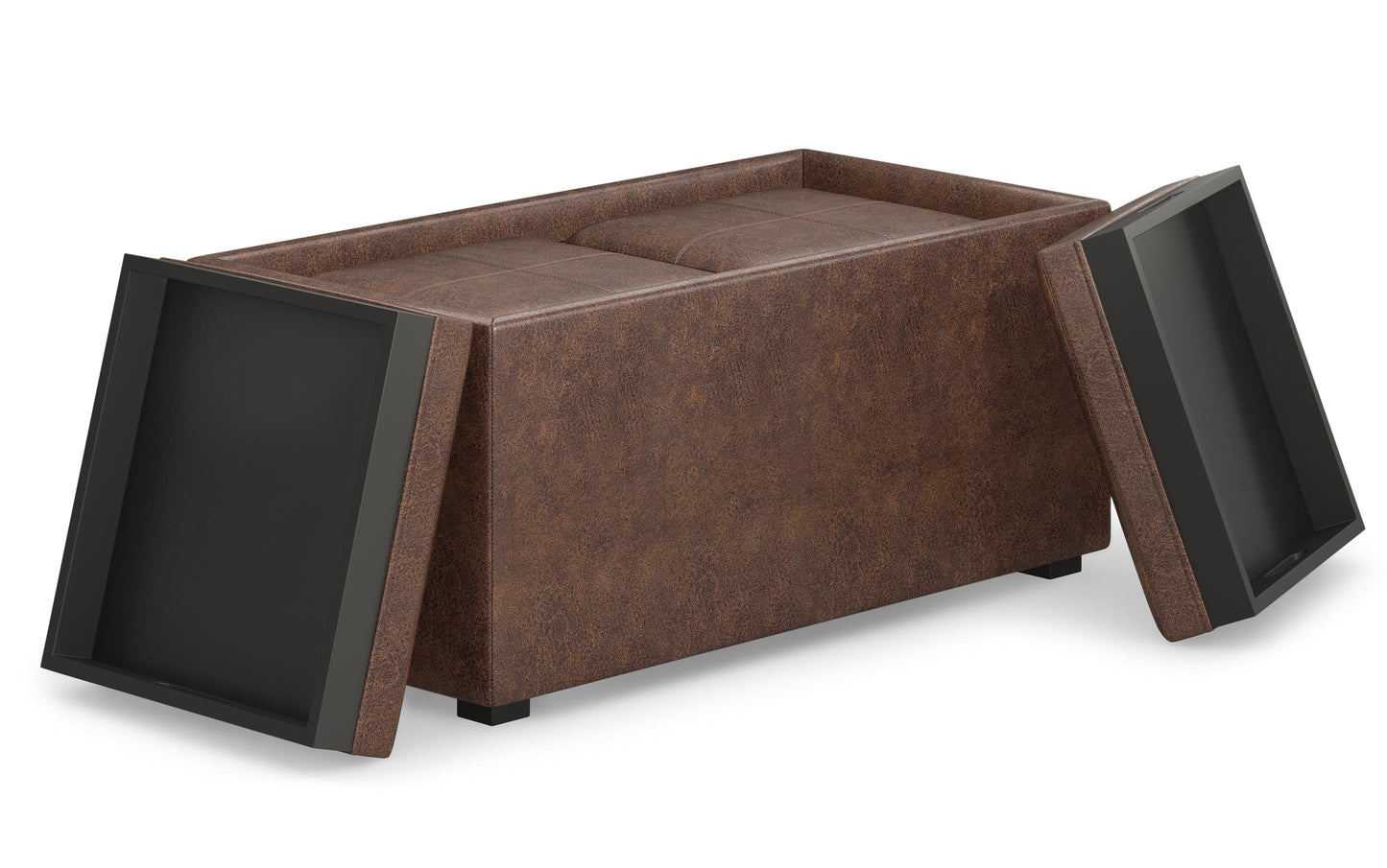 Distressed Chestnut Brown Distressed Vegan Leather | 5 Pc Storage Ottoman in Distressed Vegan Leather